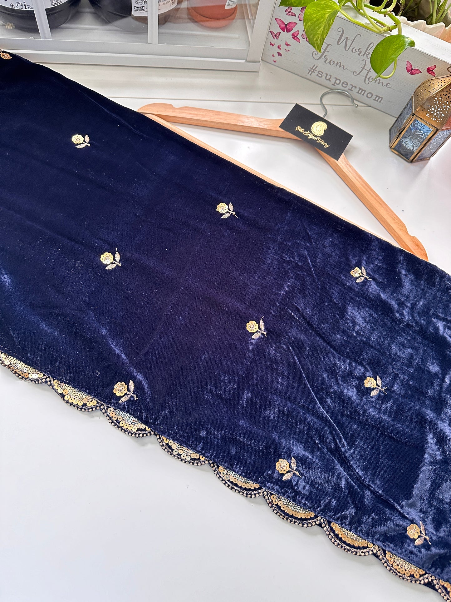 Navy Blue Velvet Shawl