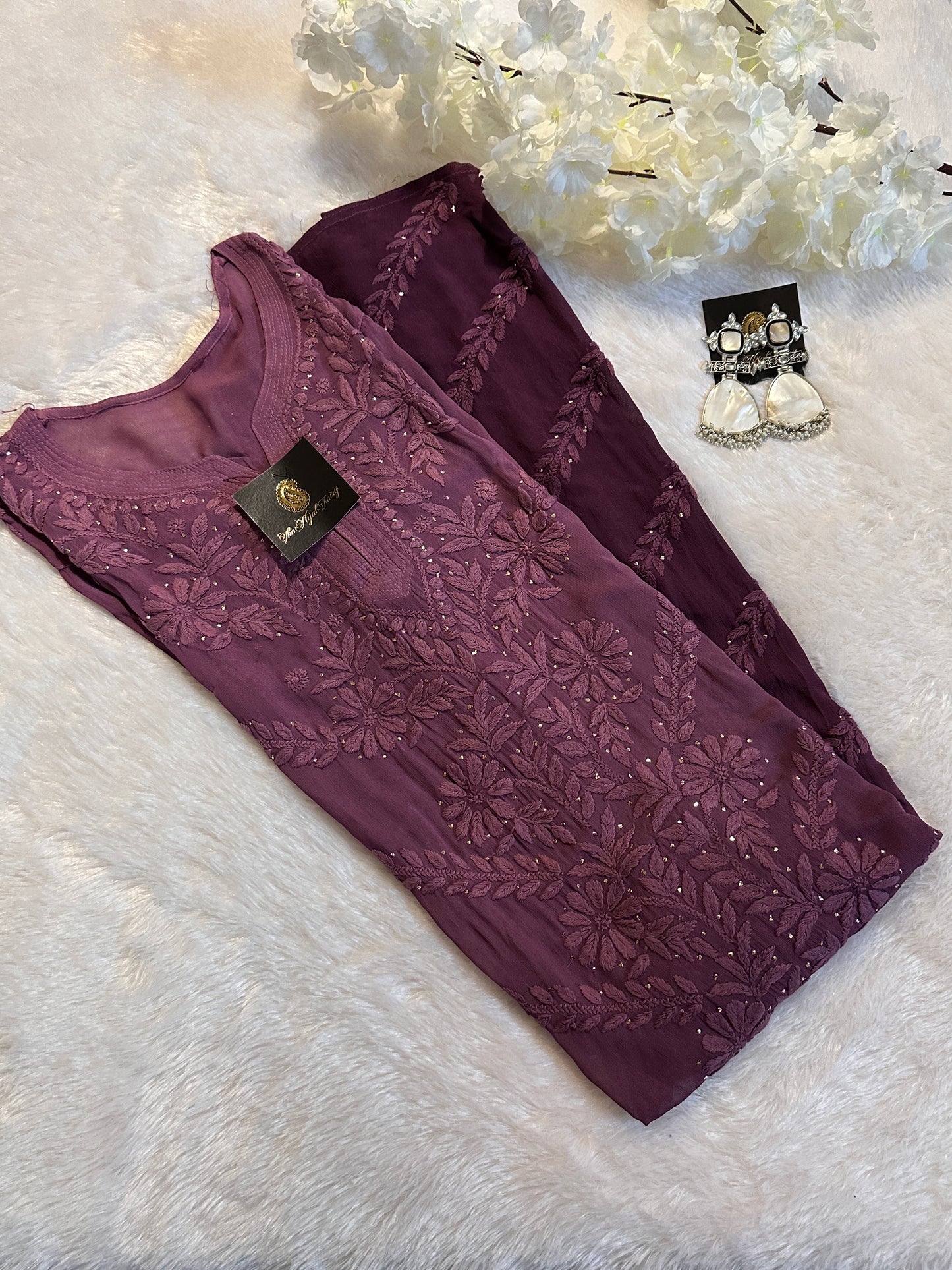 Wine Ombre - Premium Viscose Kurti with Mukaish