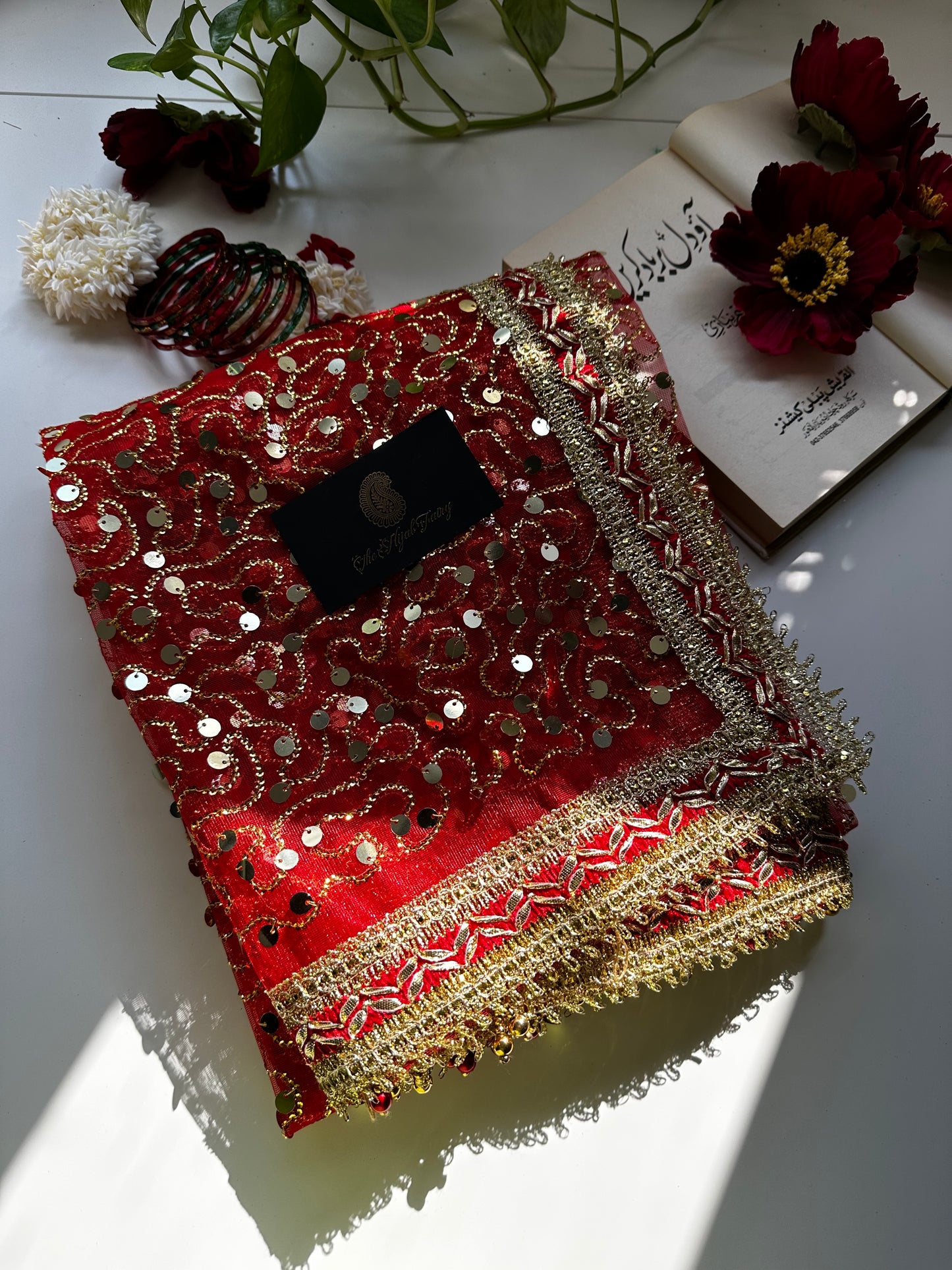 Red and Gold Bridal Ghoonghat Dupatta