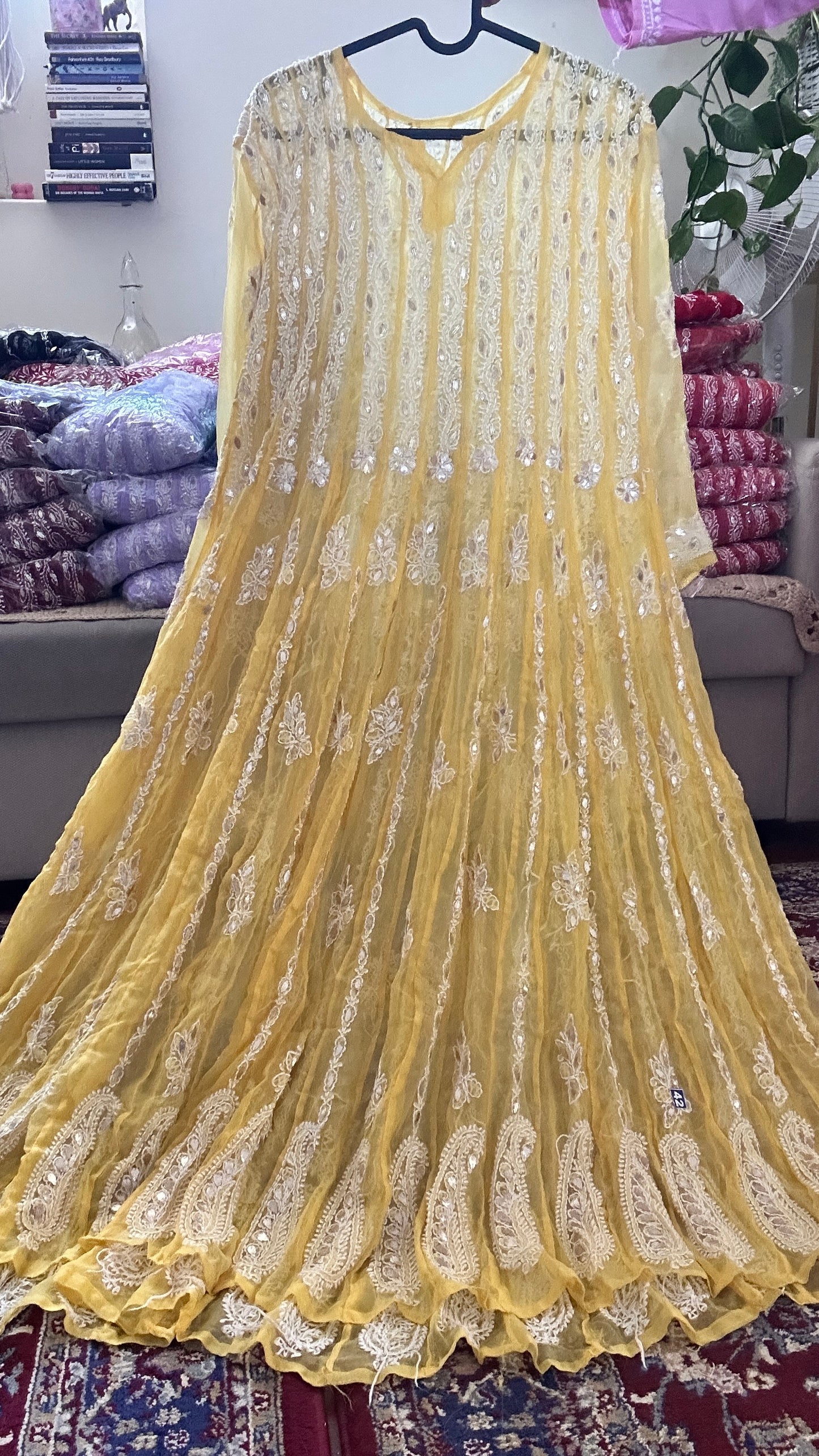 Yellow - Georgette Gota Work Anarkali - 56 Kali