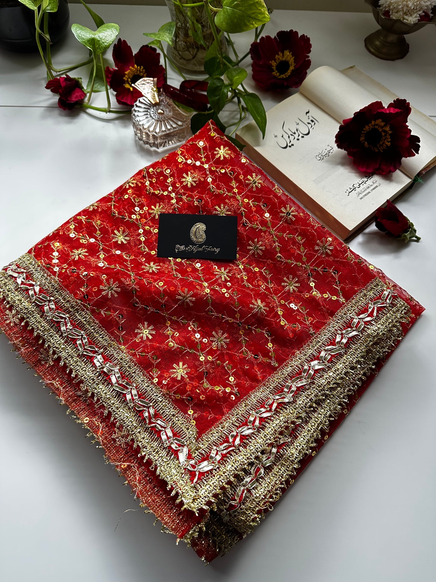 Red and Gold Bridal Ghoonghat Dupatta