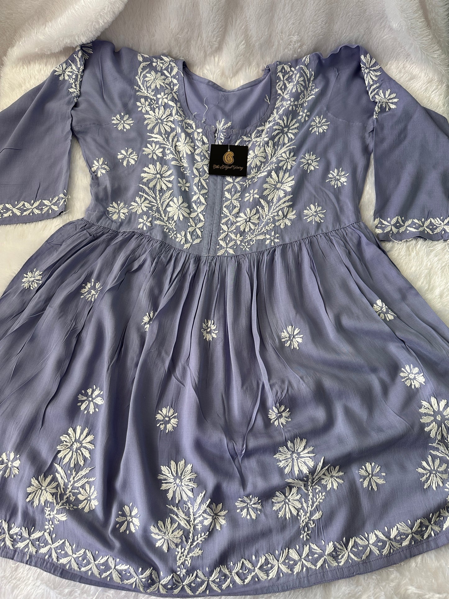 Lavender 2- Short Modal Chikankari Frock