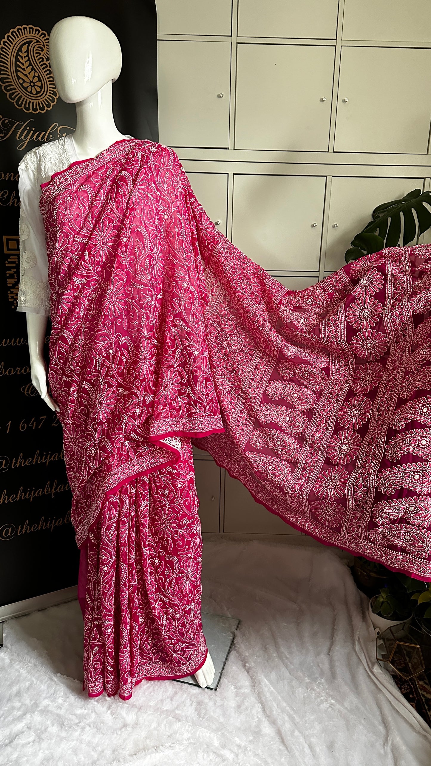 Hot Pink - Full Jaal Saree