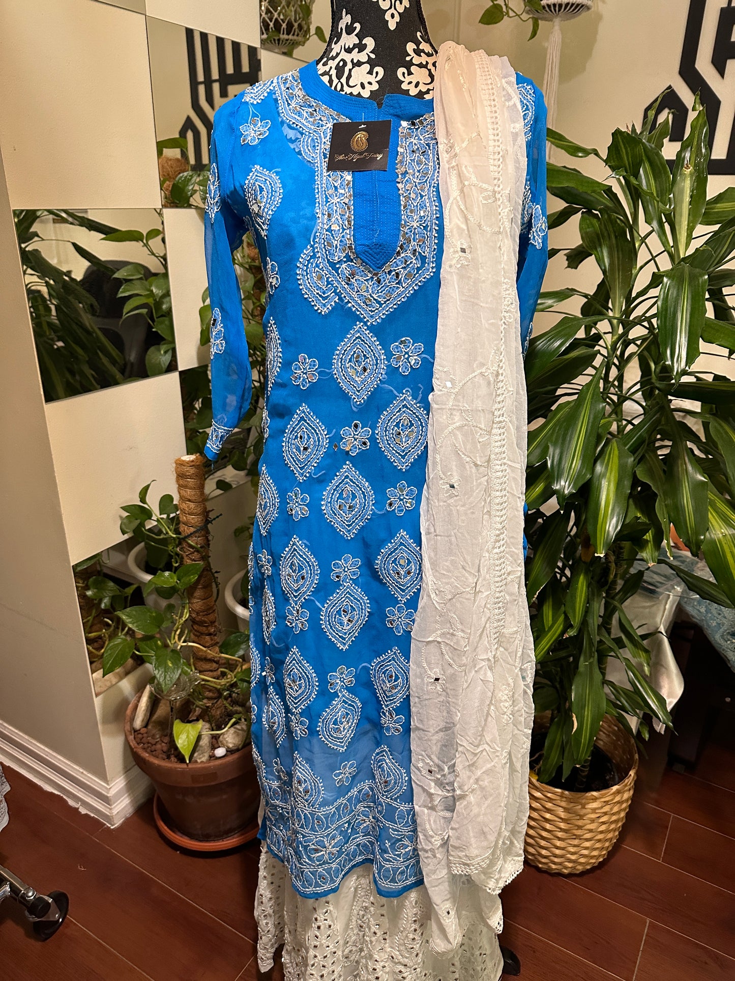 Sky Blue - Georgette Mirror Kurta