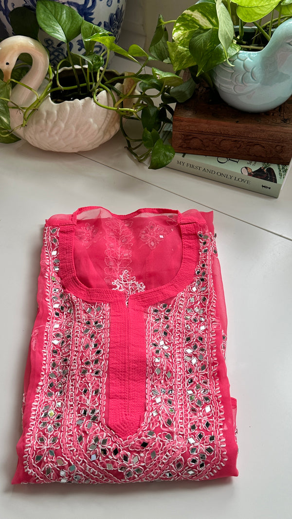 Strawberry Pink - Georgette Mirror Kurta