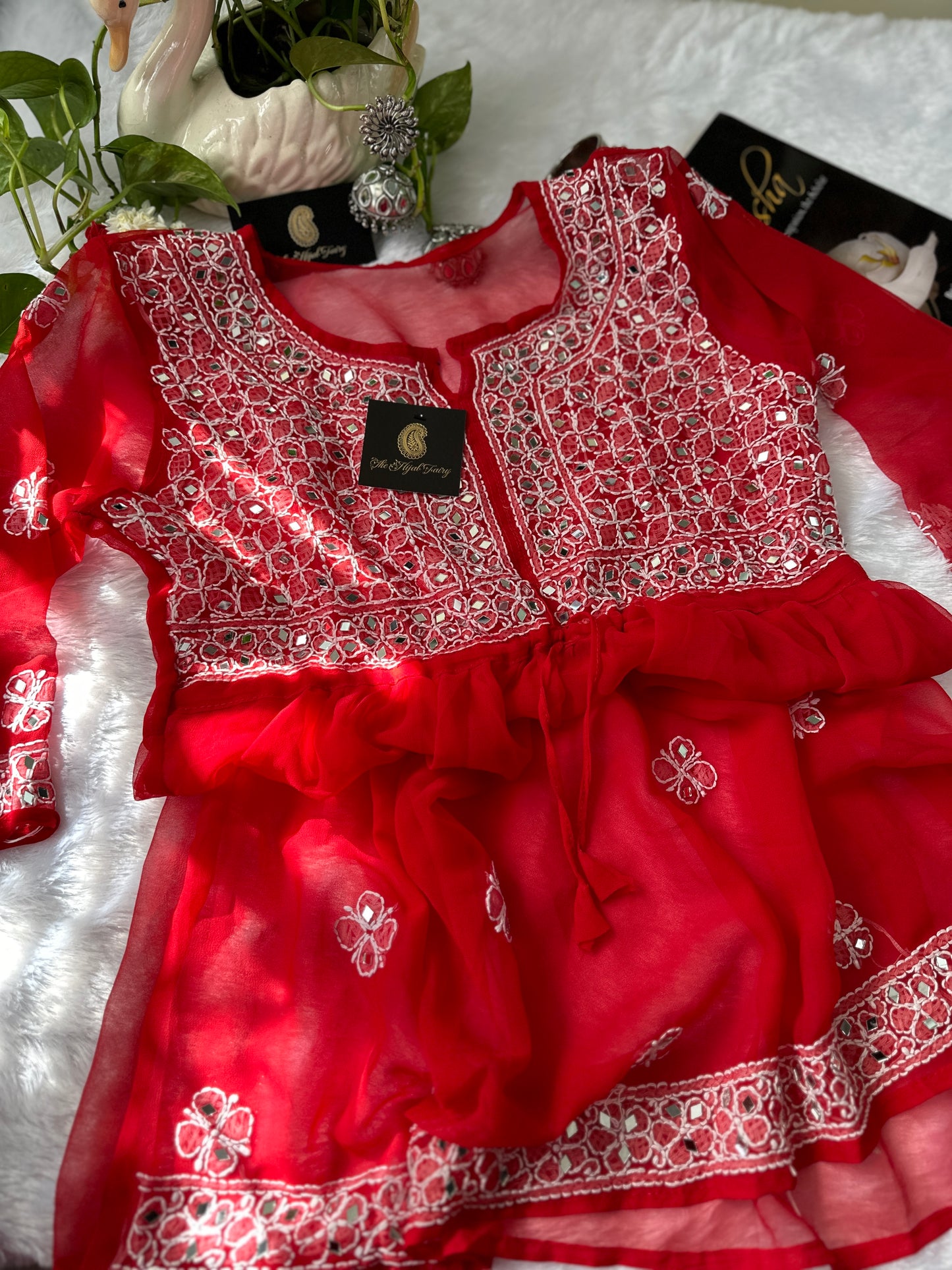 Red - Georgette Mirror Short Kurta