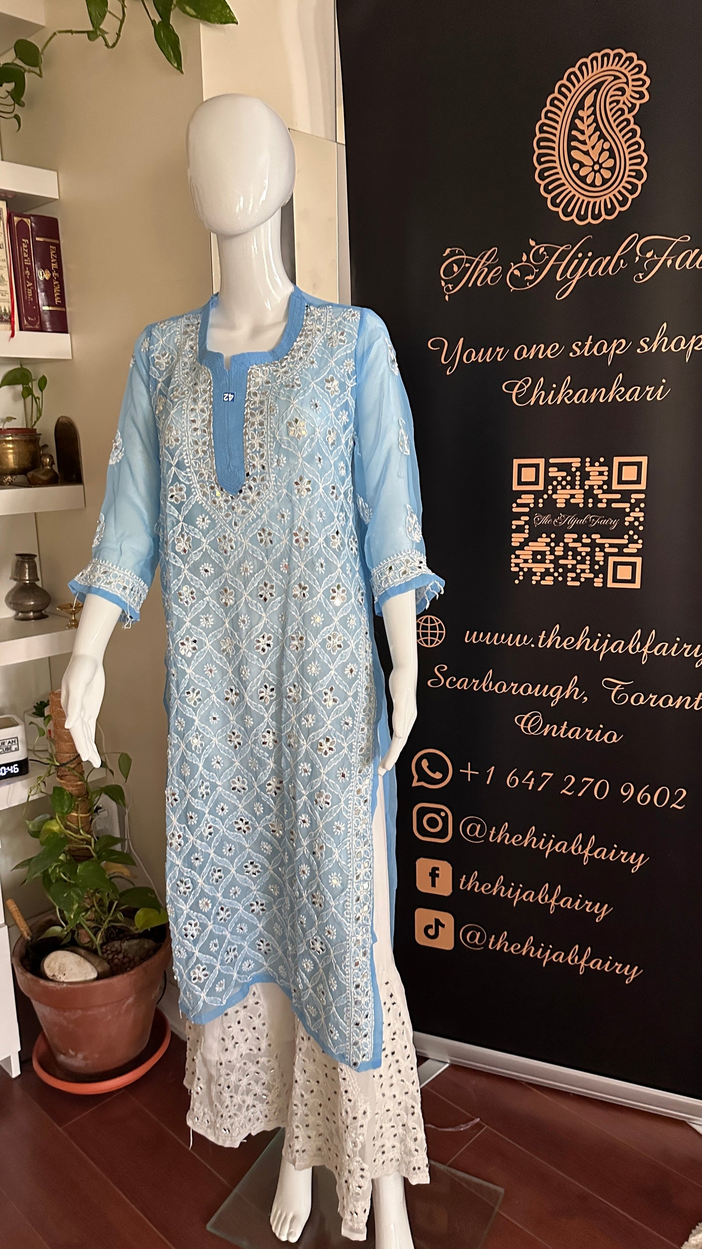 Cornflower Blue - Georgette Mirror Kurta