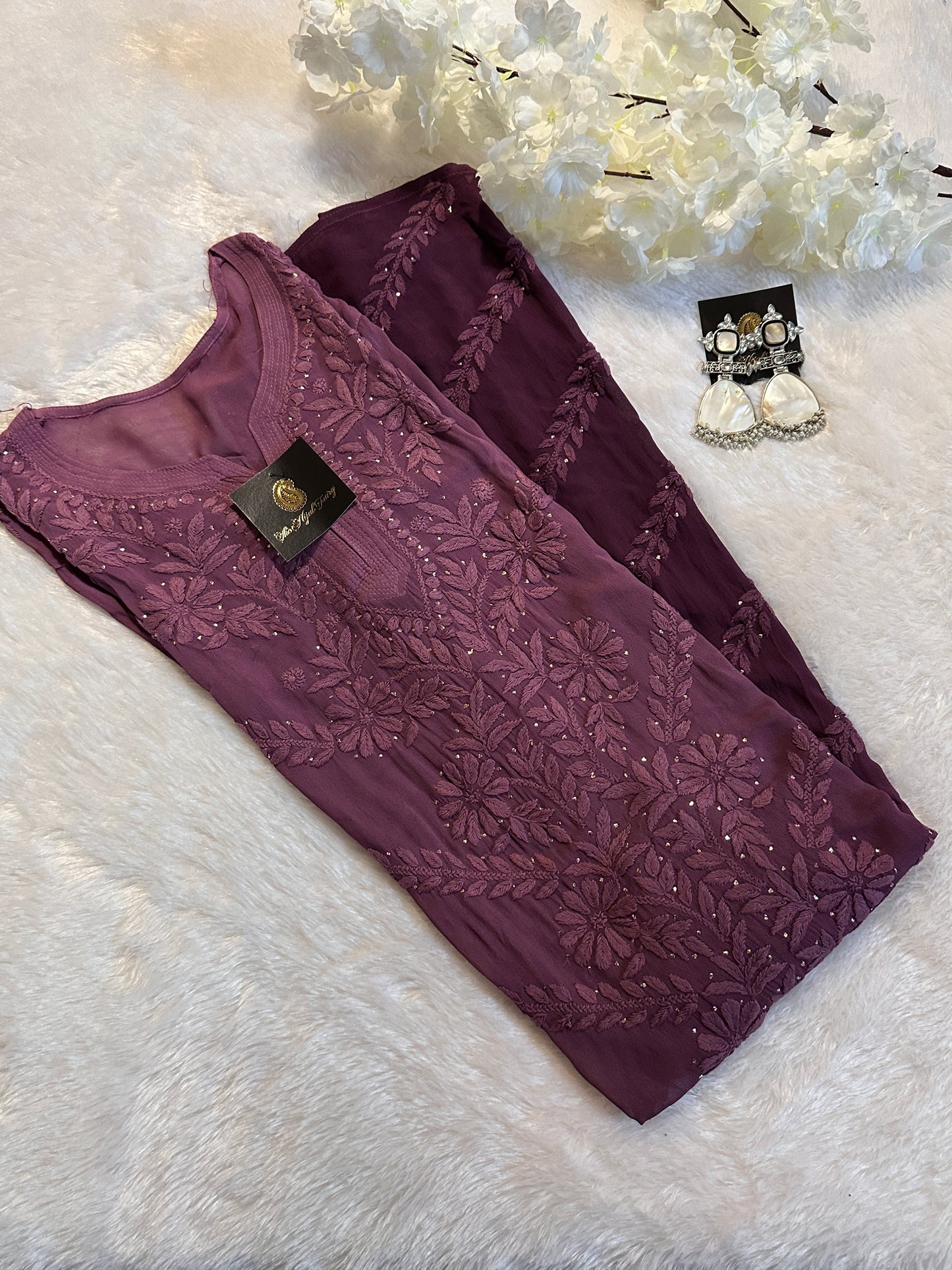 Purple Ombre - Premium Viscose Kurti with Mukaish