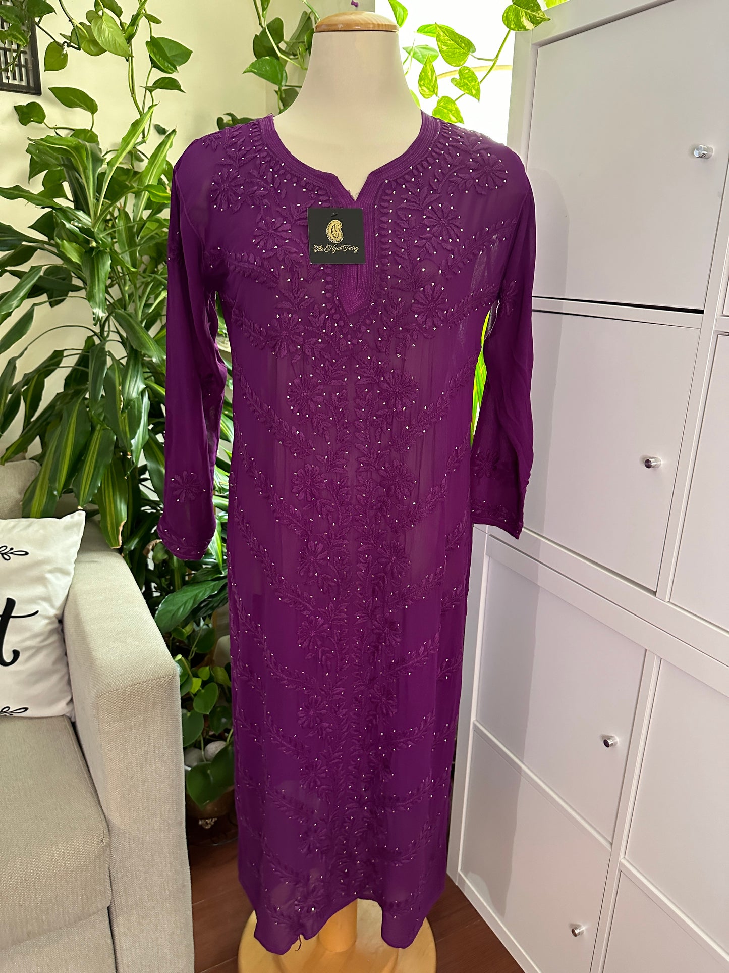 Purple  - Premium Viscose Kurti with Mukaish