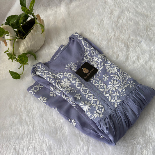 Lavender 2- Short Modal Chikankari Frock