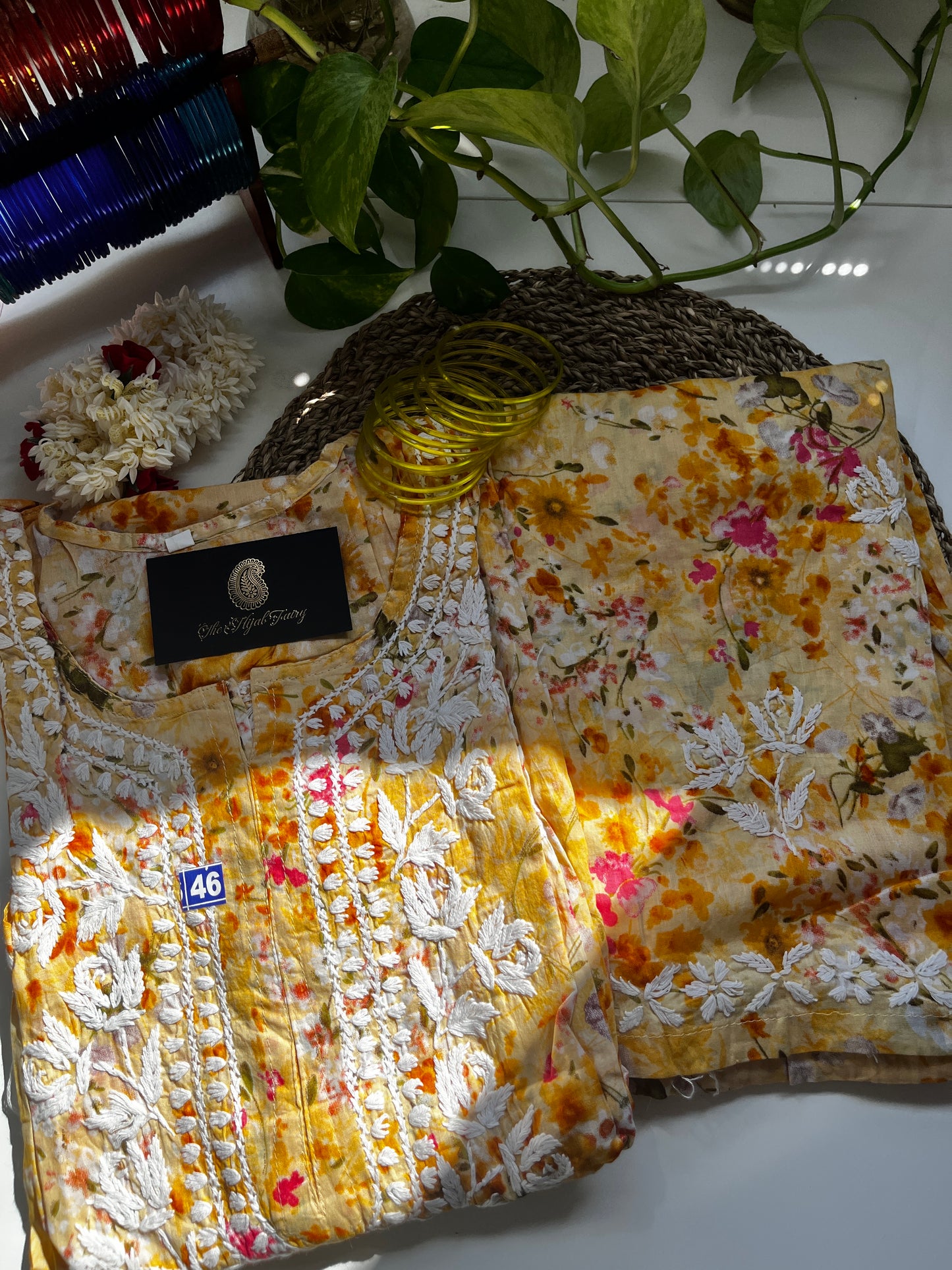 Floral  Yellow - Mulmul Printed Set - 2 Pc