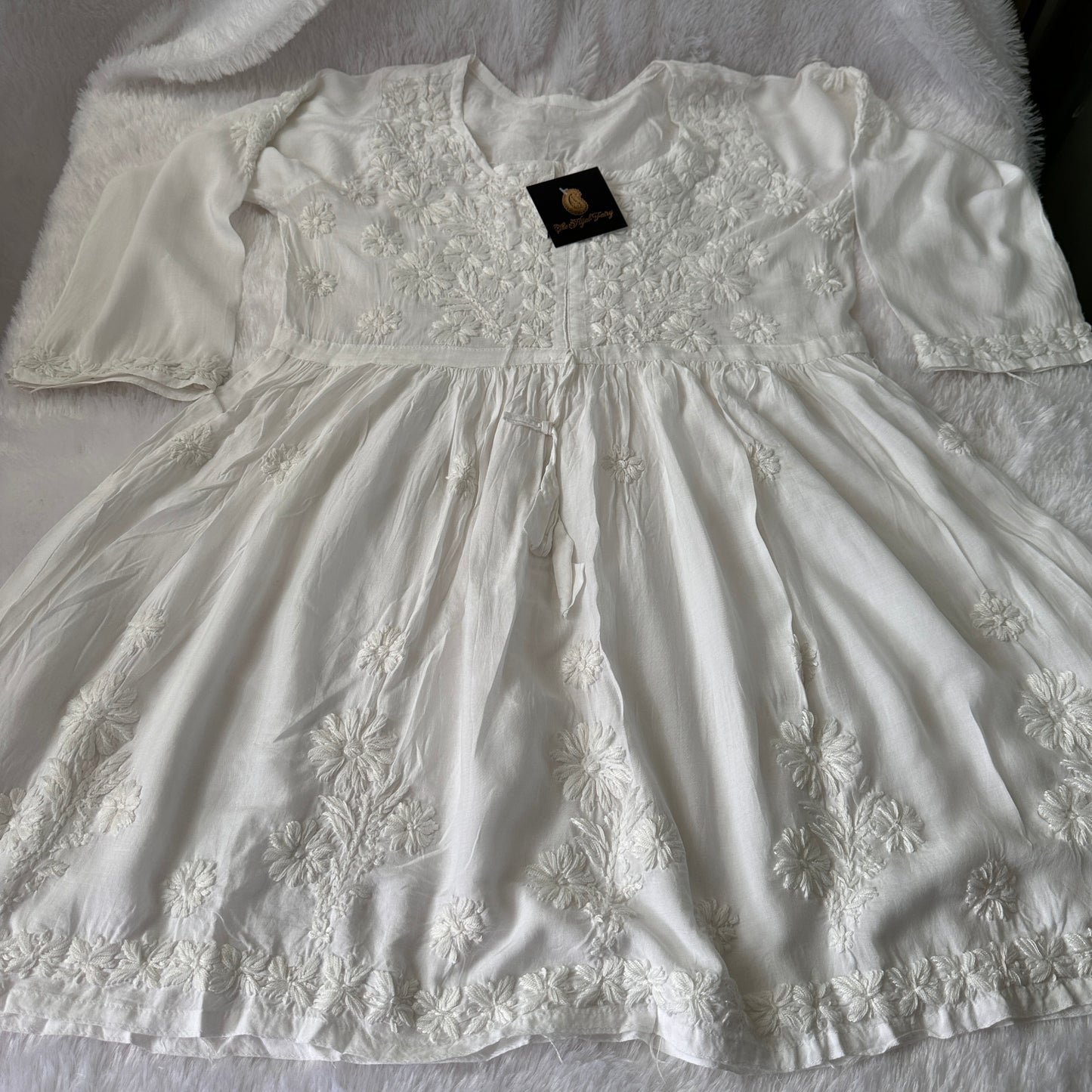 White - Short Modal Chikankari Frock