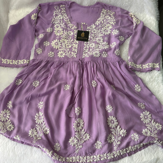 Lavender 1 - Short Modal Chikankari Frock