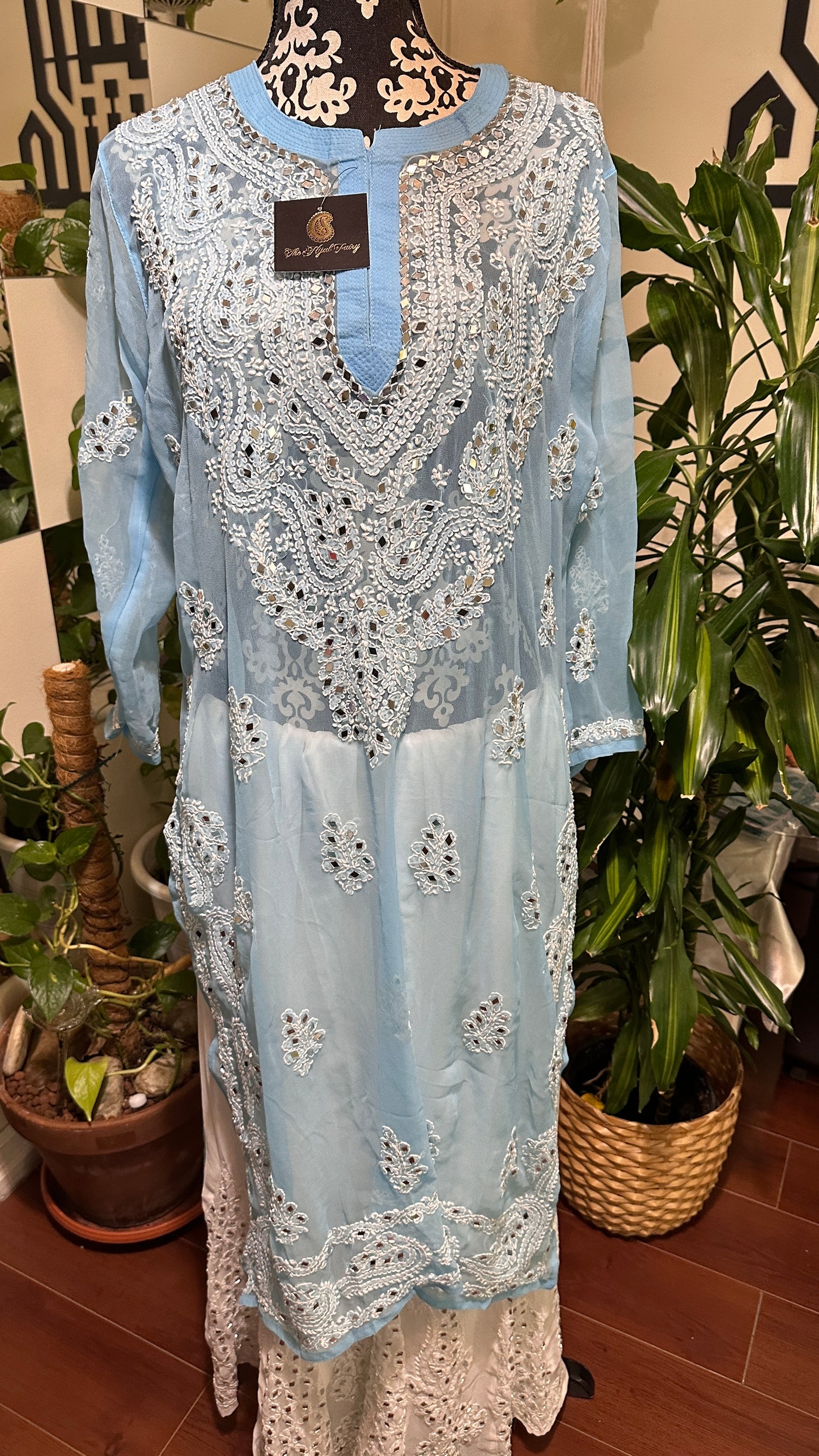 Light Blue - Georgette Mirror Kurta