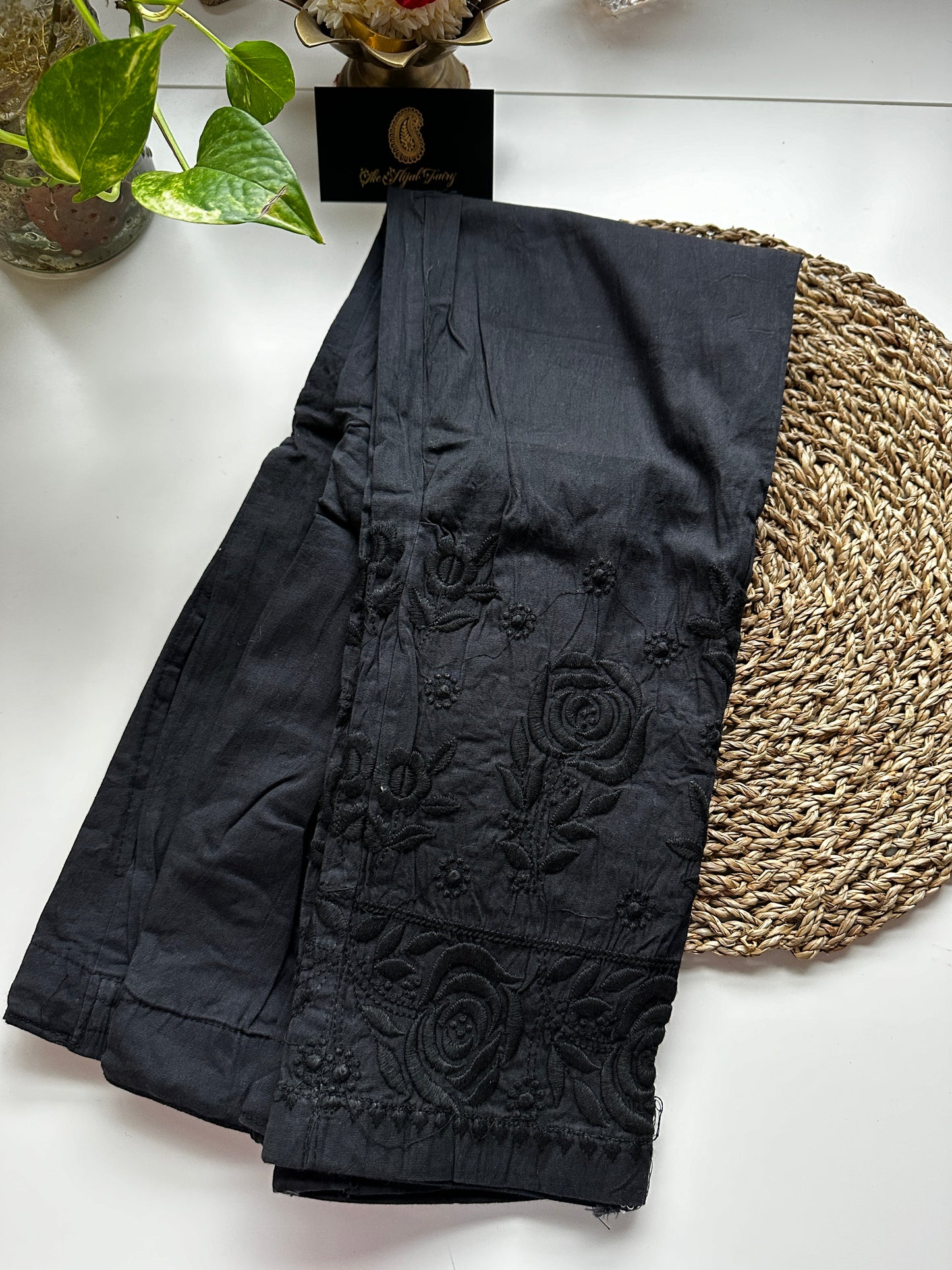 Black - Chikankari Stretchable Pants