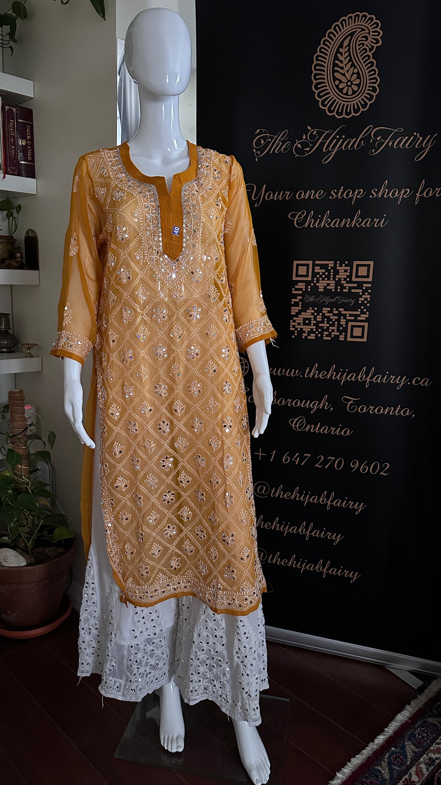 Mustard - Georgette Mirror Kurta