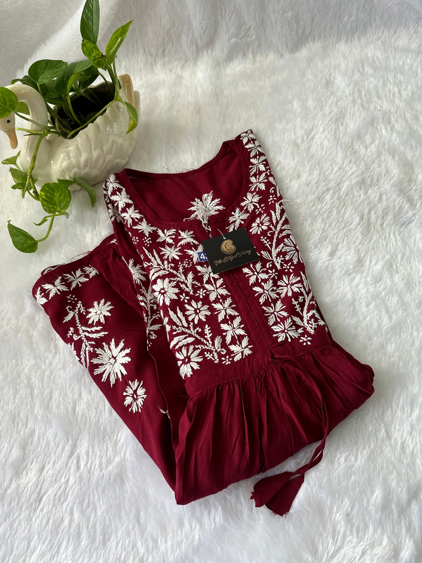 Maroon- Short Modal Chikankari Frock