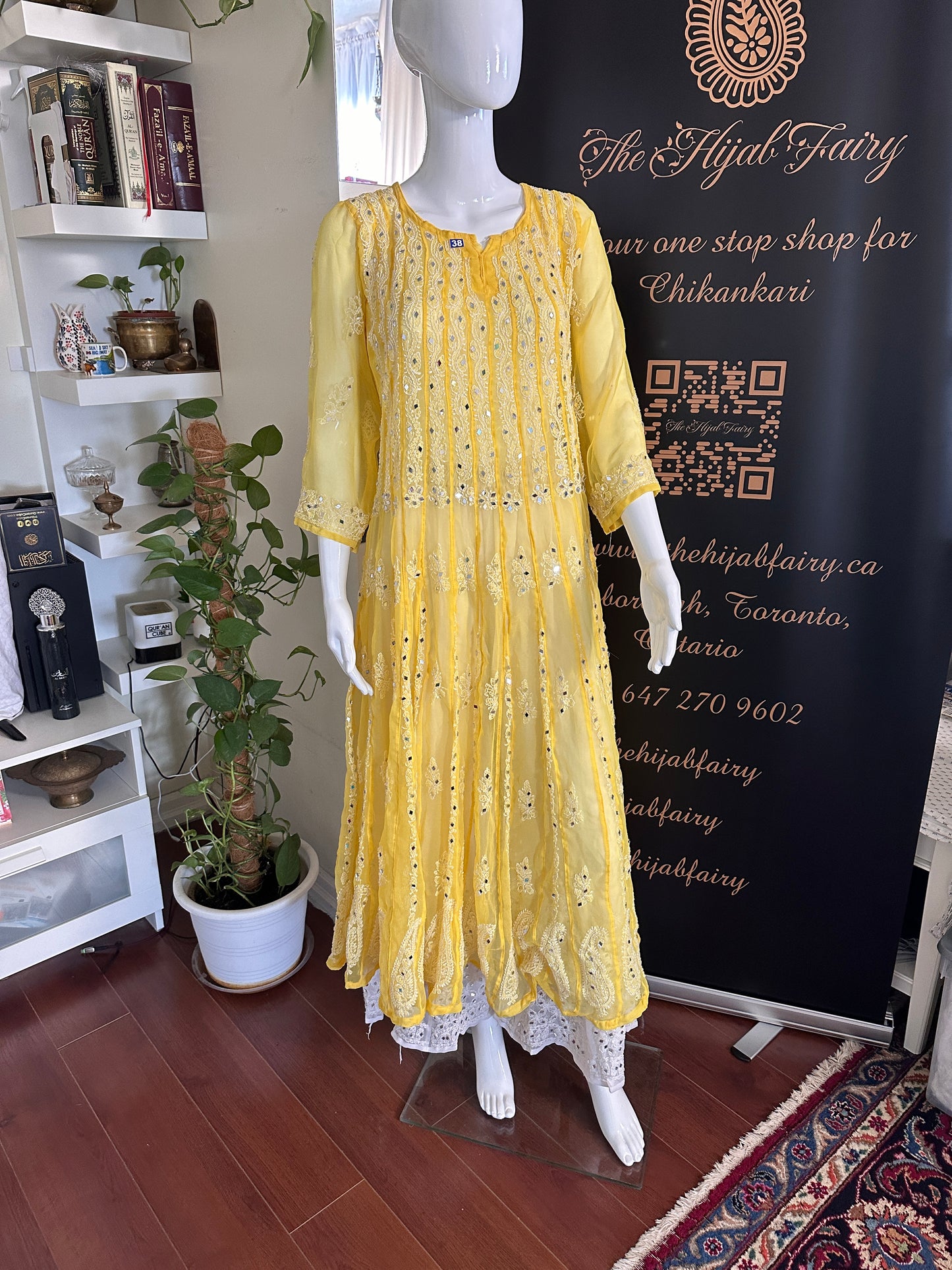 Yellow - 56 Kali Georgette Mirror Anarkali