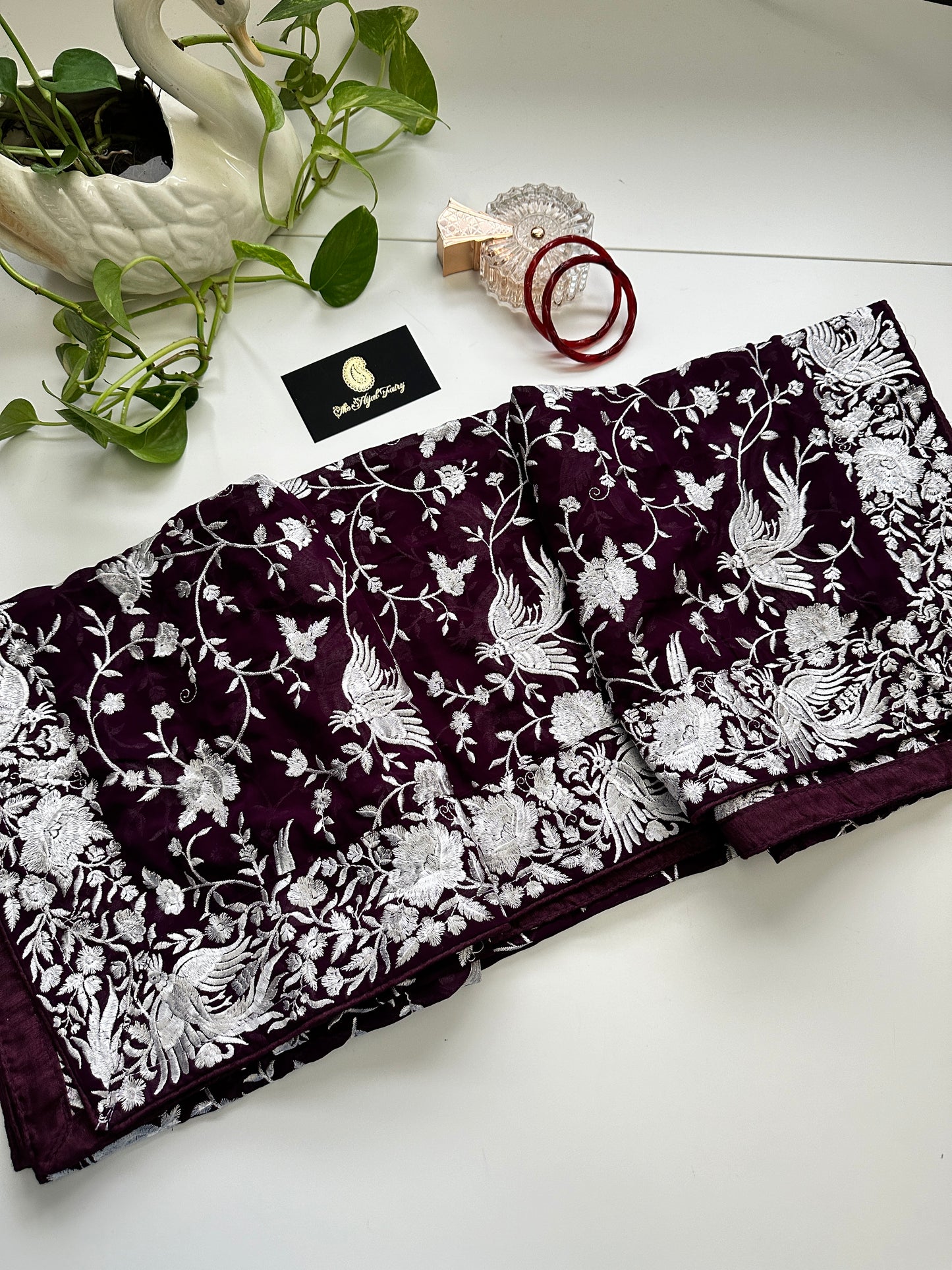 Parsi Gara Premium Dupatta - Wine