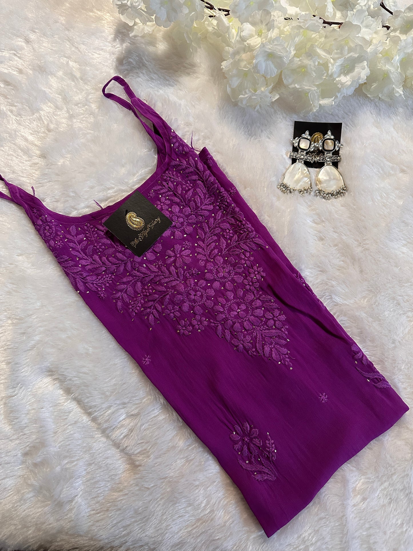 Lilac - Viscose Kurti - Noodle Strap with Mukaish