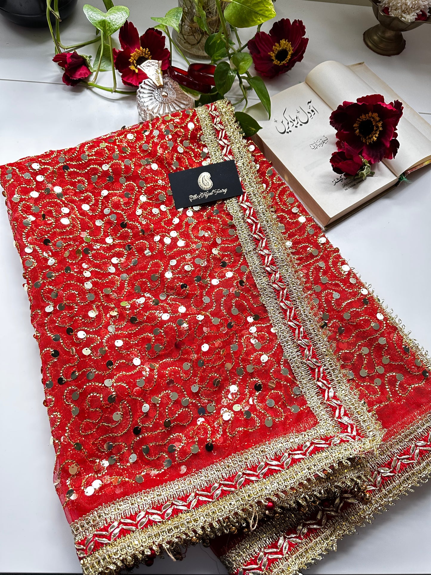 Red and Gold Bridal Ghoonghat Dupatta