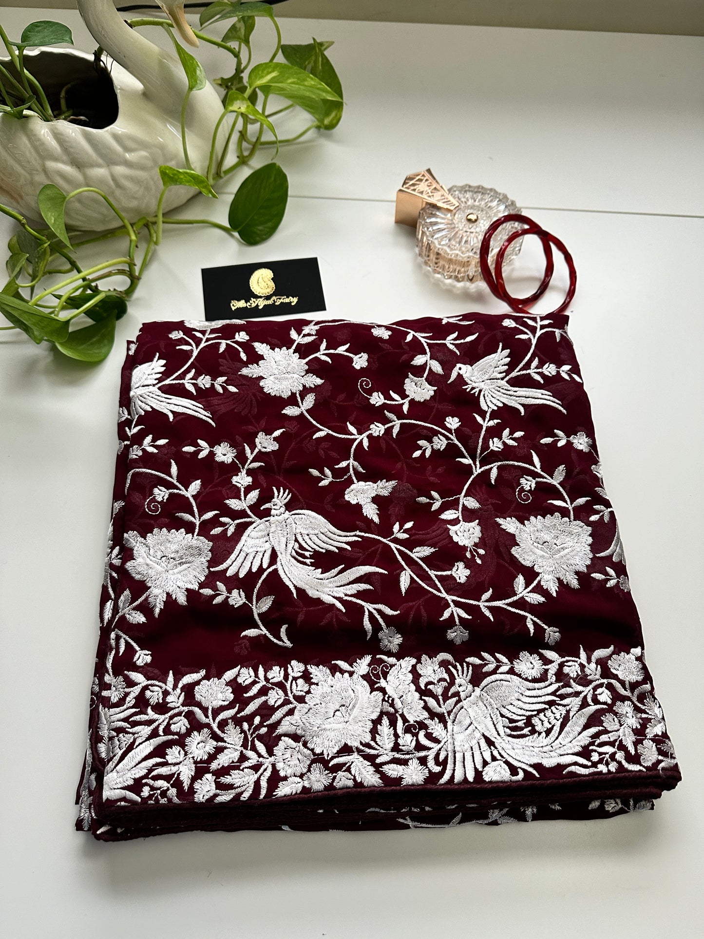 Parsi Gara Premium Dupatta - Wine 2