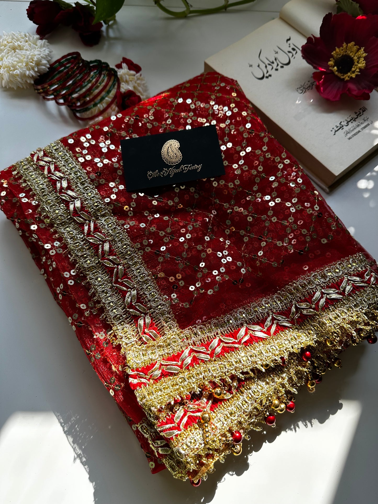 Red and Gold Bridal Ghoonghat Dupatta