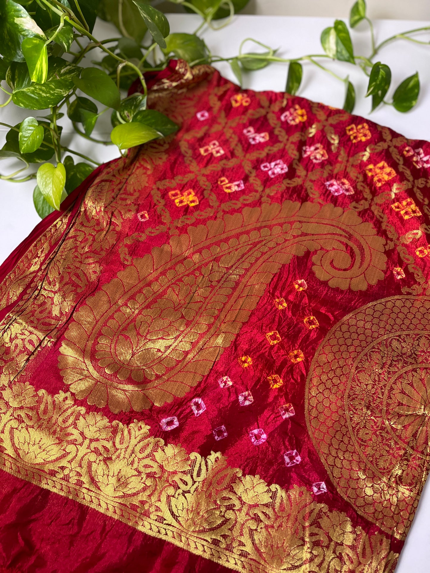 Gaji Silk Gharchola Dupatta RED