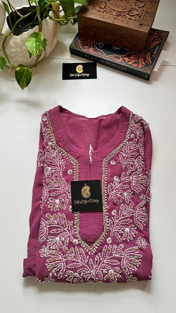 Georgette Stone Kurta- Mulberry