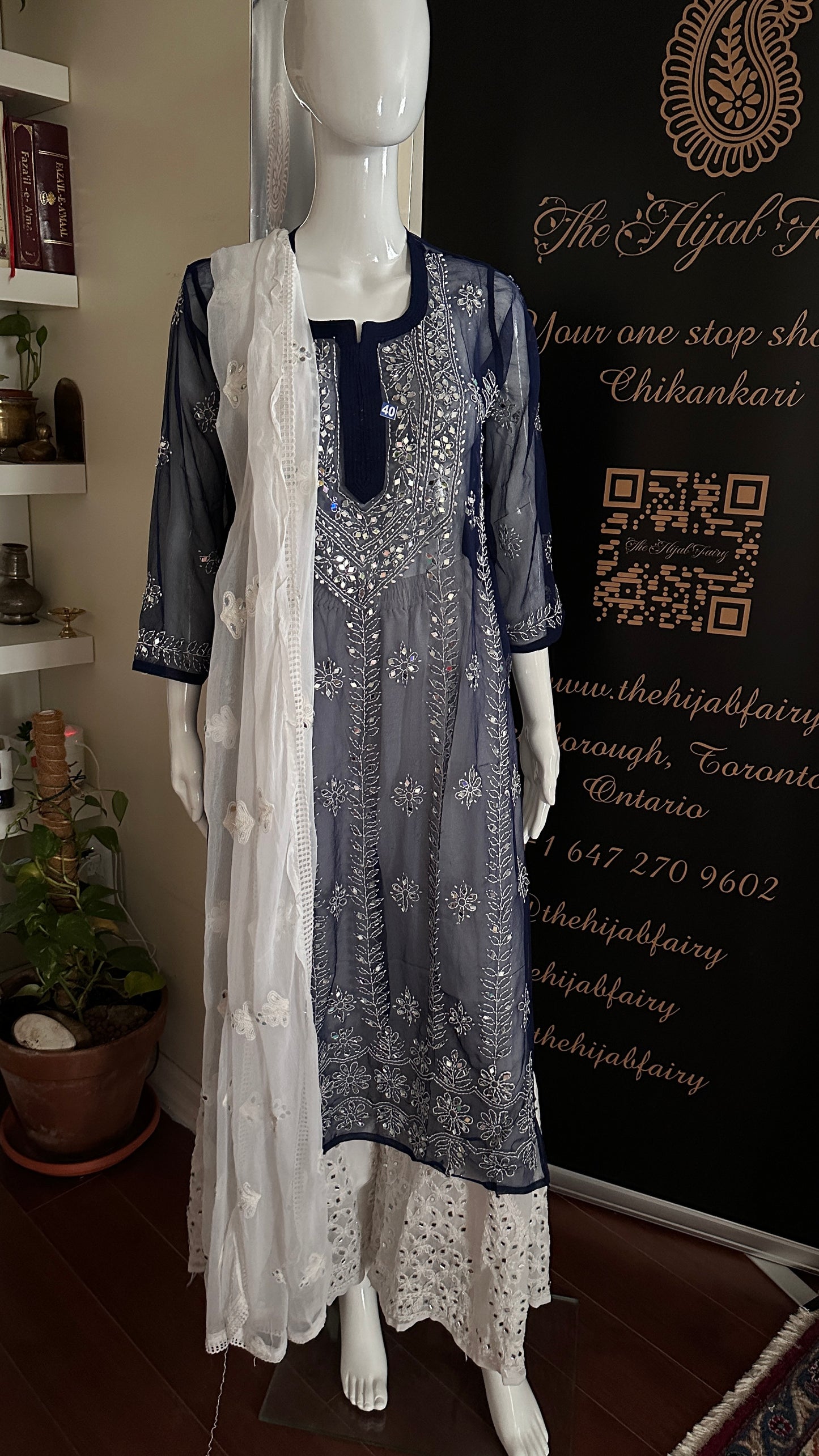 Navy Blue - Georgette Mirror Kurta