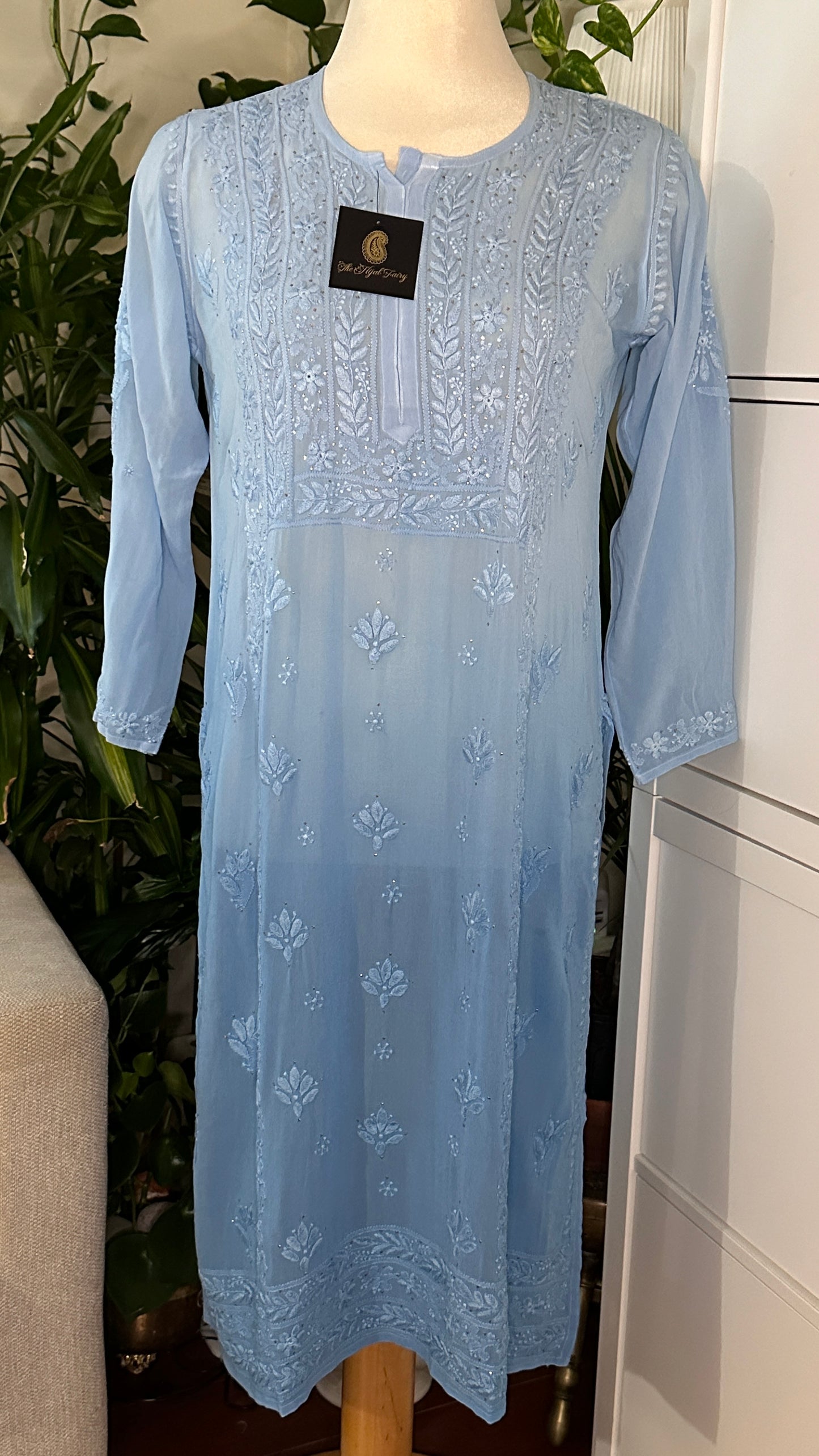 Blue Ombre - Premium Viscose Kurti with Mukaish