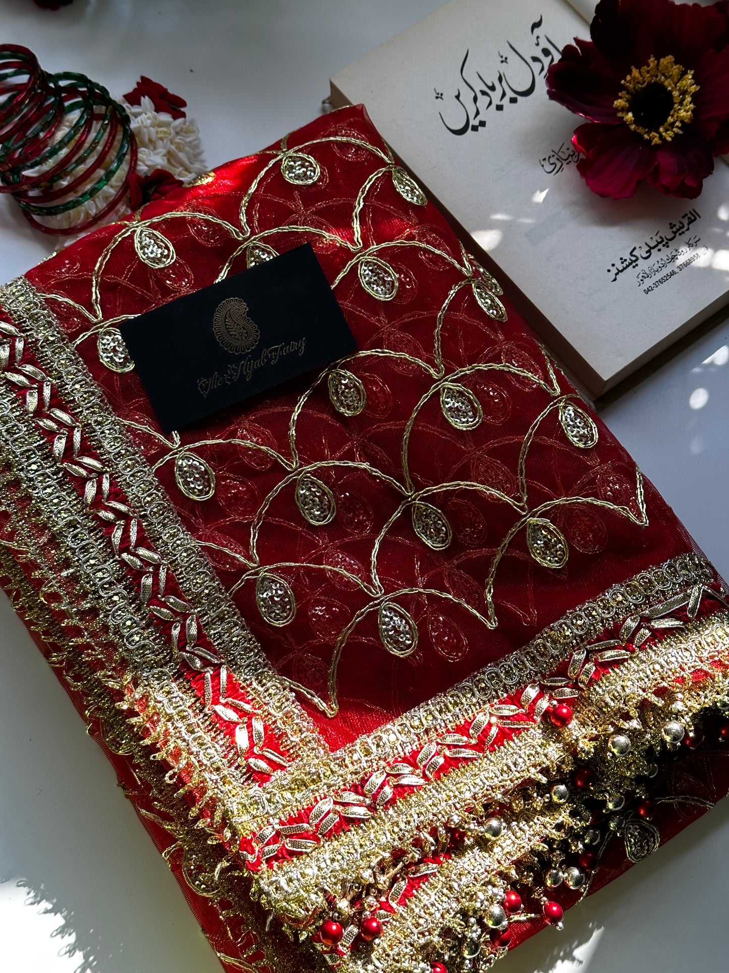 Red and Gold Bridal Ghoonghat Dupatta