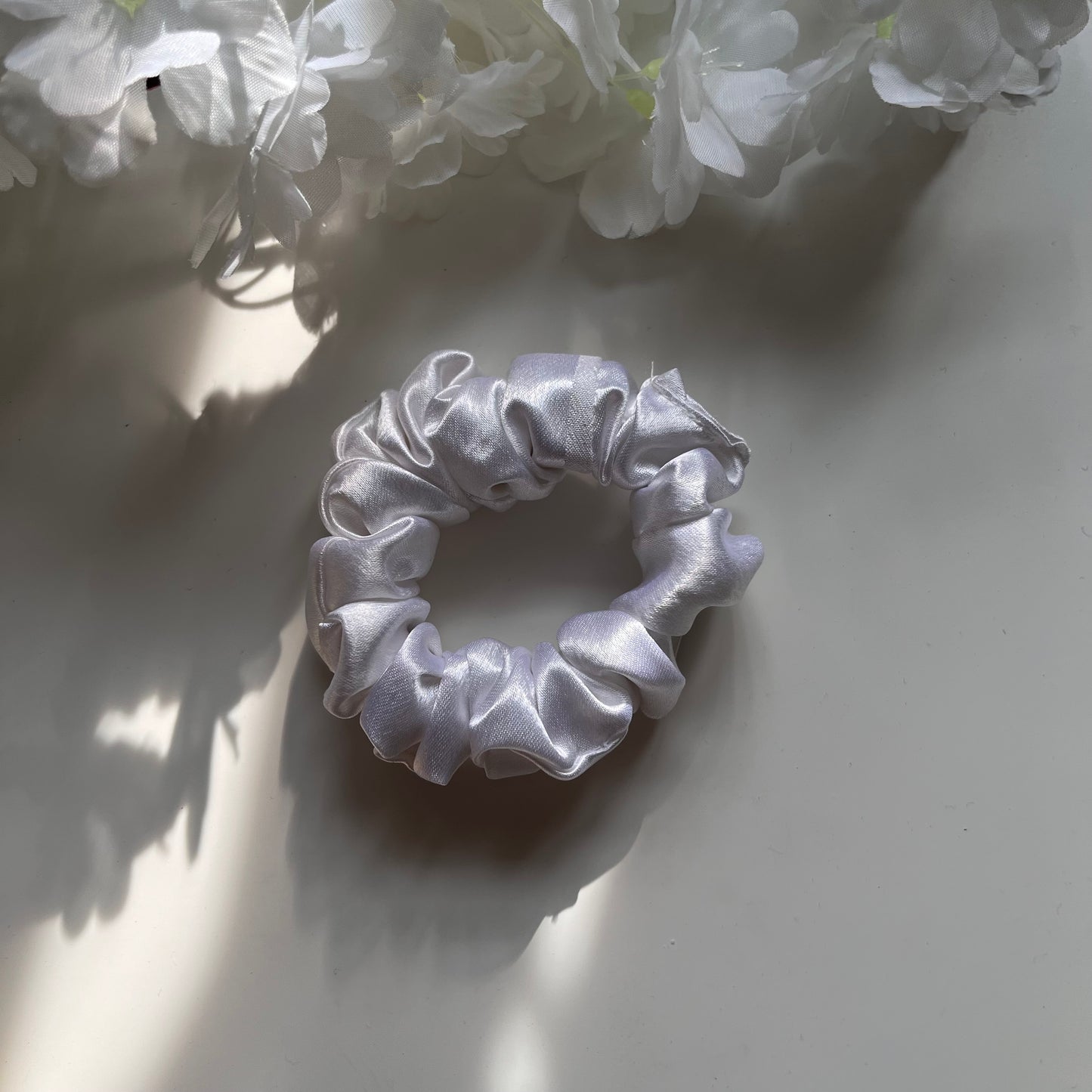 Pearl White Satin Scrunchie