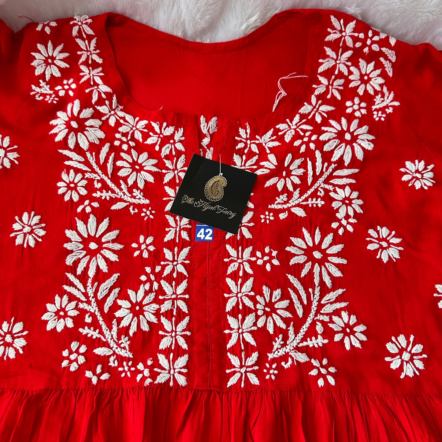 Red - Short Modal Chikankari Frock