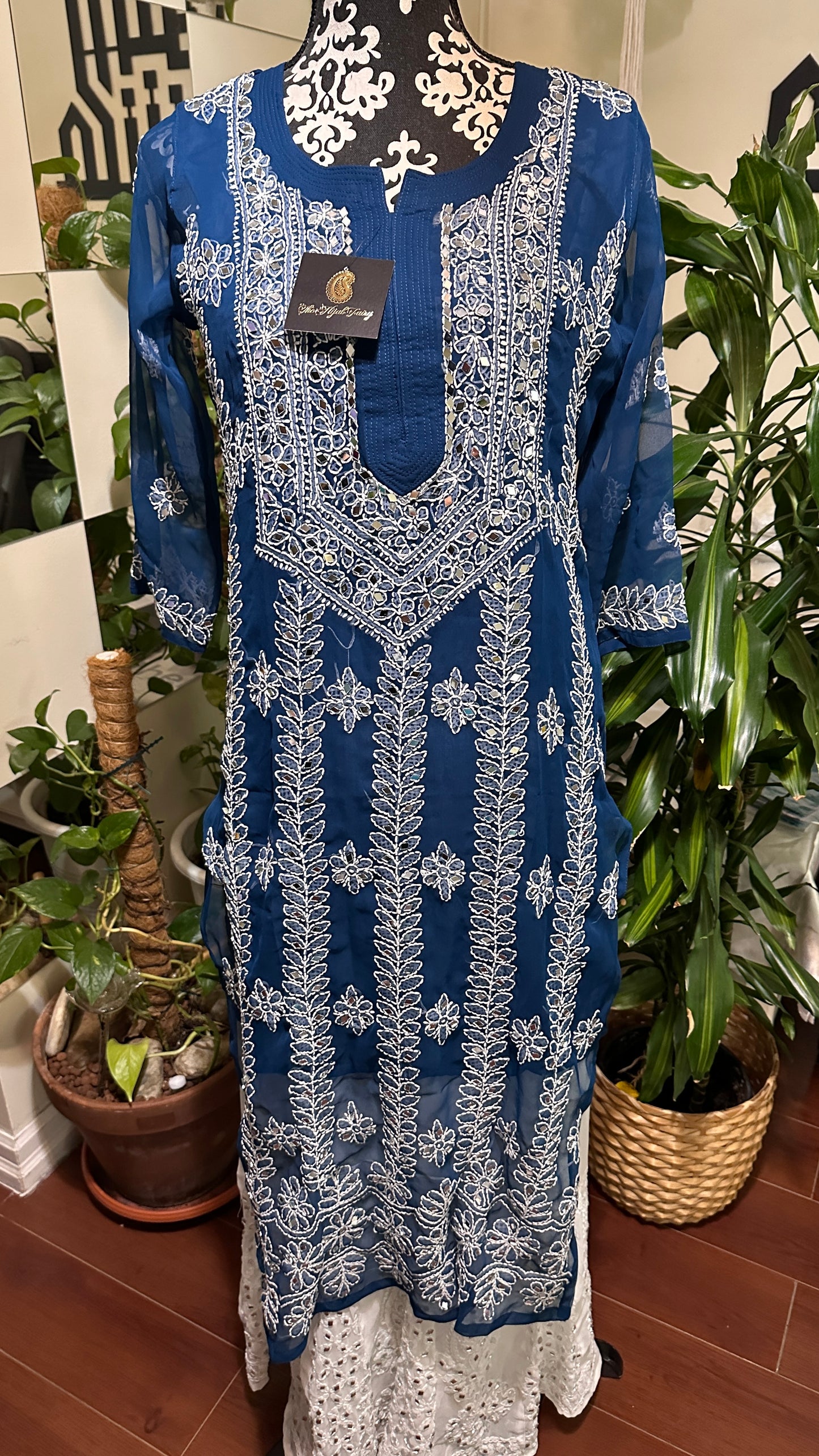 Teal Blue - Georgette Mirror Kurta