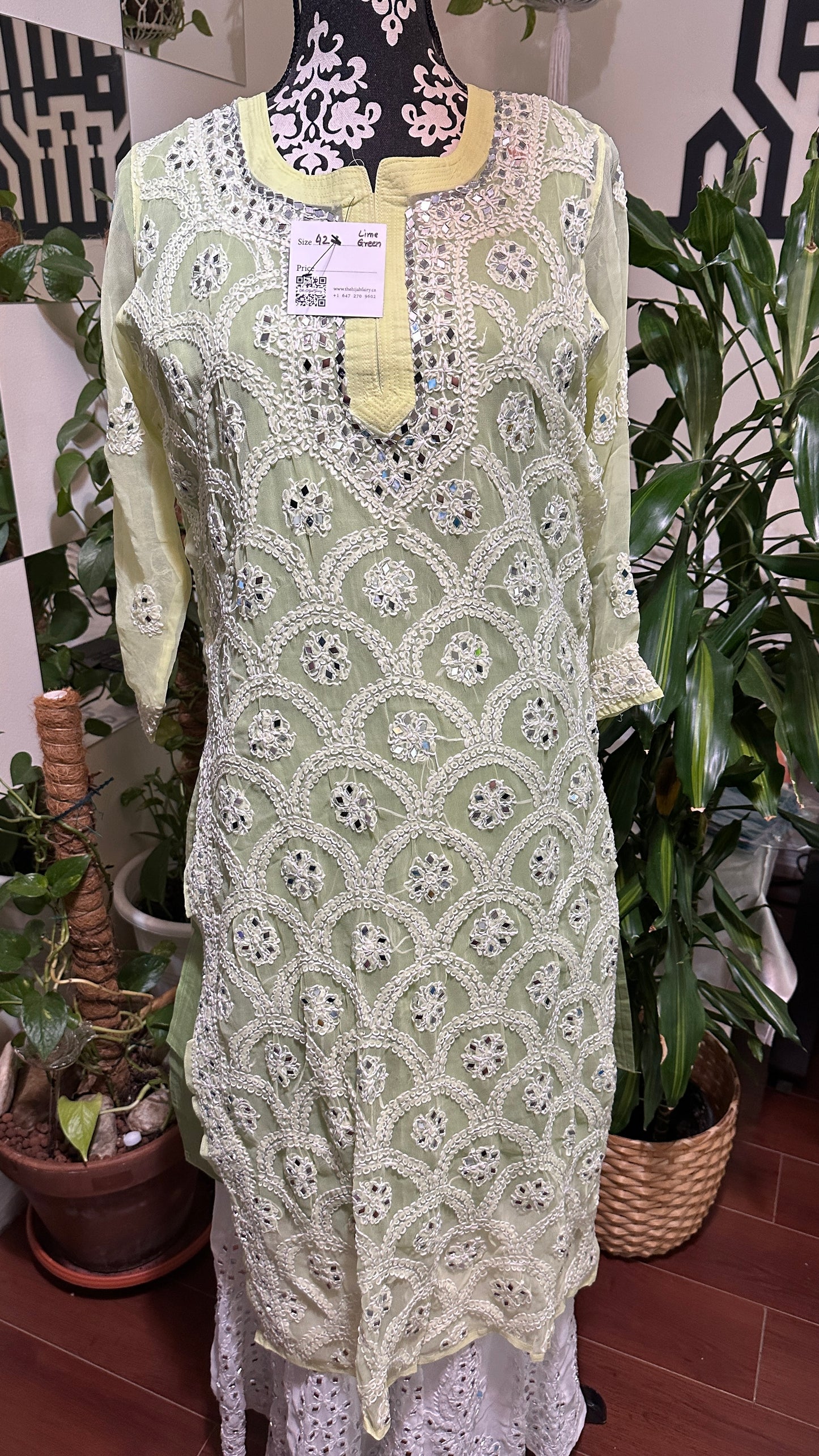 Lime Green - Georgette Mirror Kurta