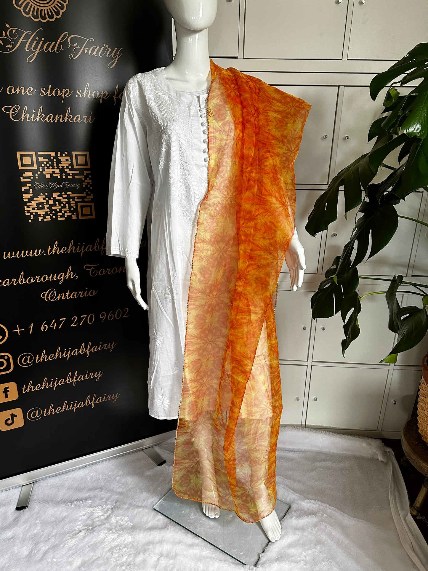 Orange - Organza Digital Printed Dupatta