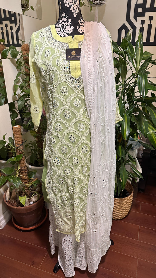 Lime Green - Georgette Mirror Kurta