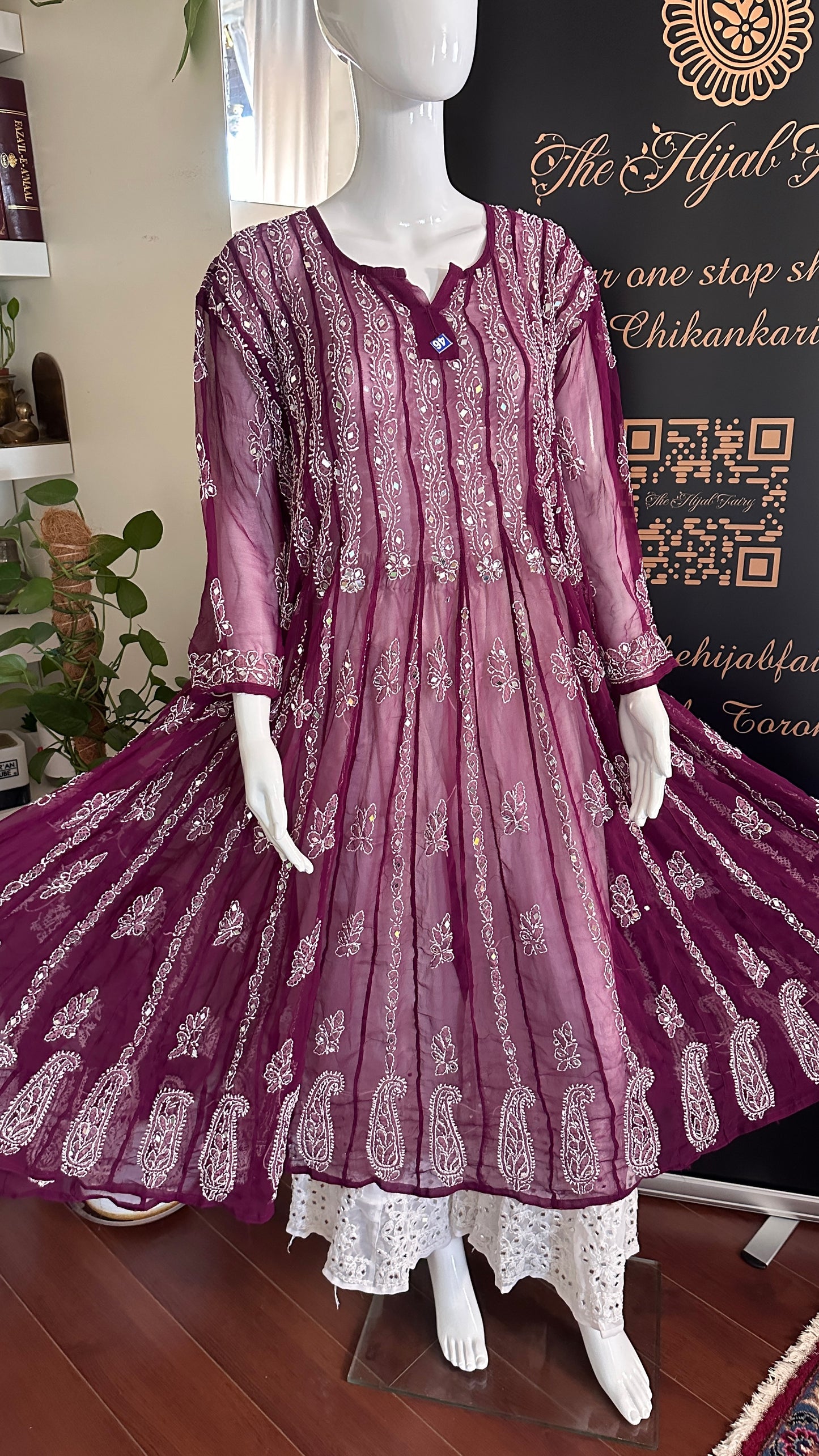 Wine - 56 Kali Georgette Mirror Anarkali