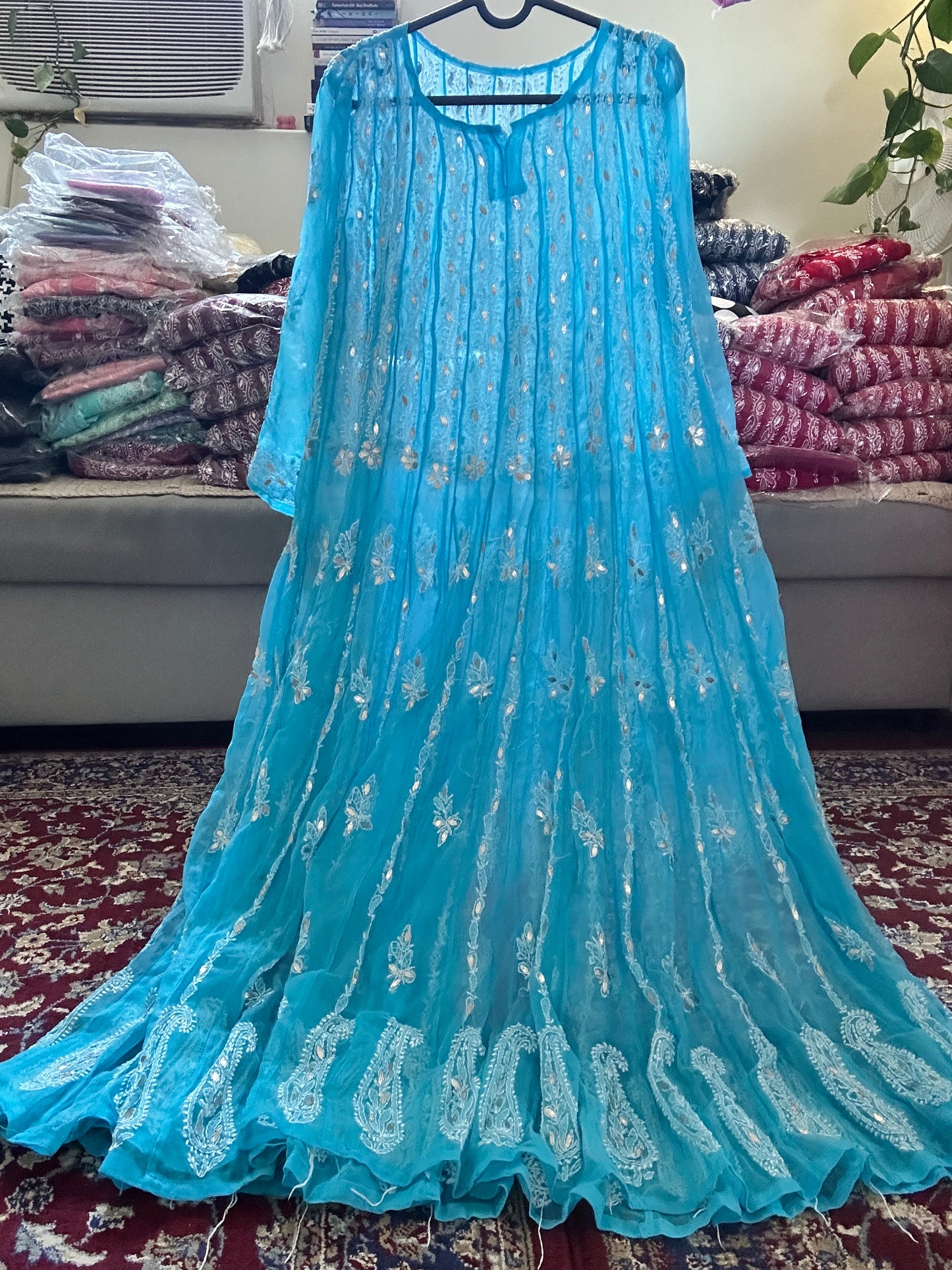 Sky Blue - Georgette Gota Work Anarkali - 56 Kali