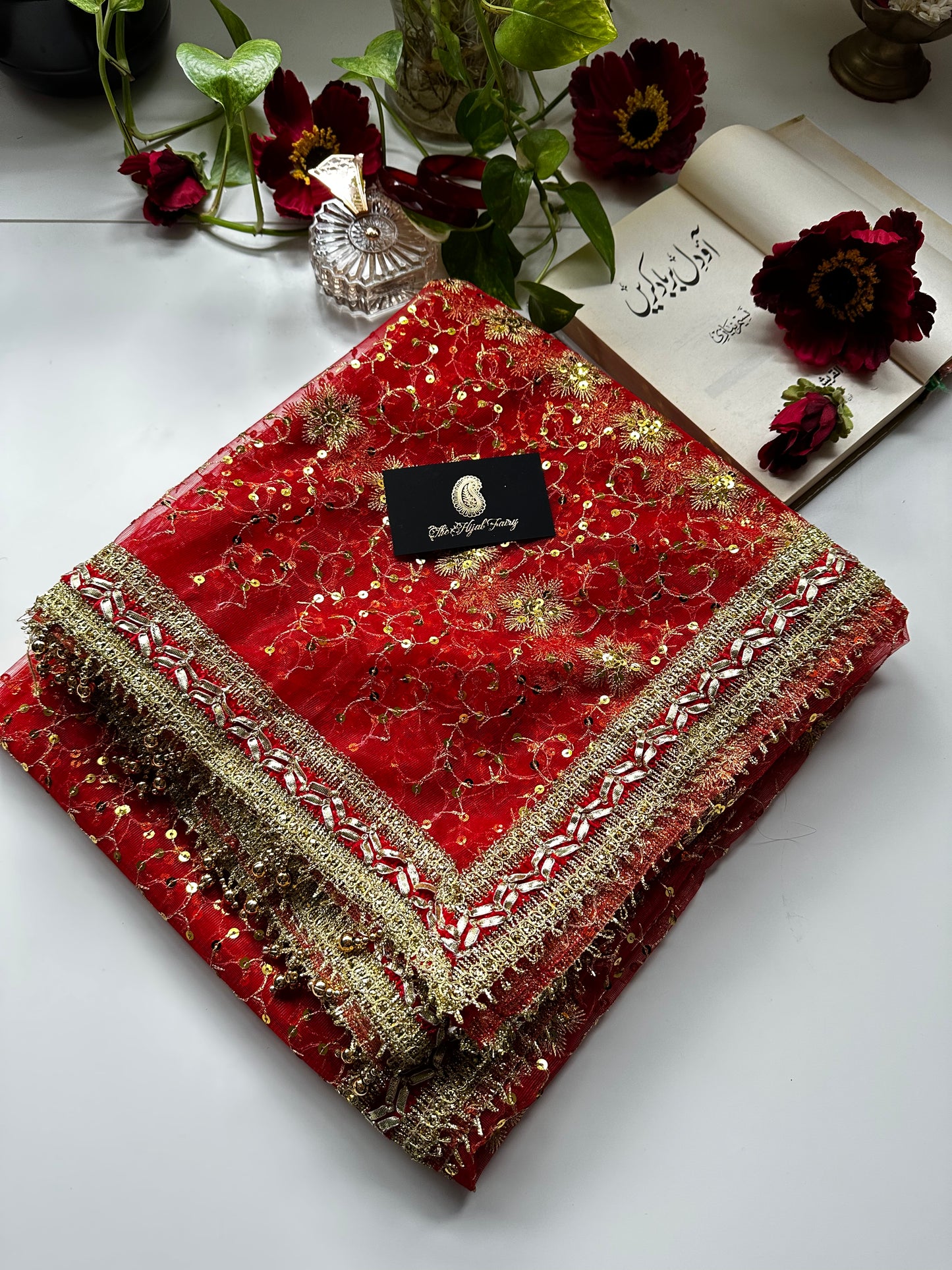 Red and Gold Bridal Ghoonghat Dupatta