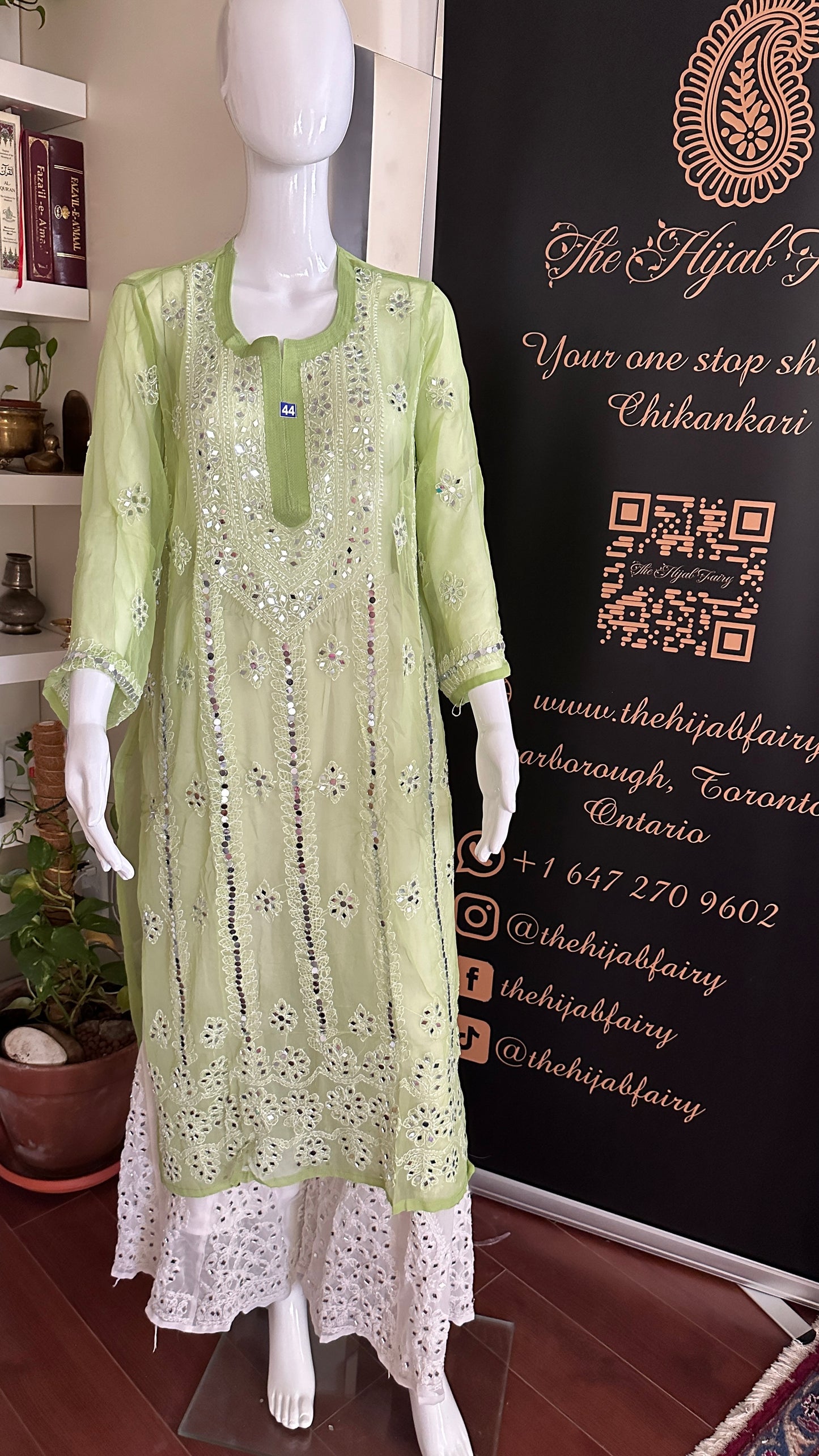 Olive Green - Georgette Mirror Kurta