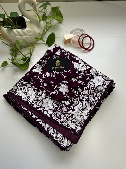 Parsi Gara Premium Dupatta - Wine