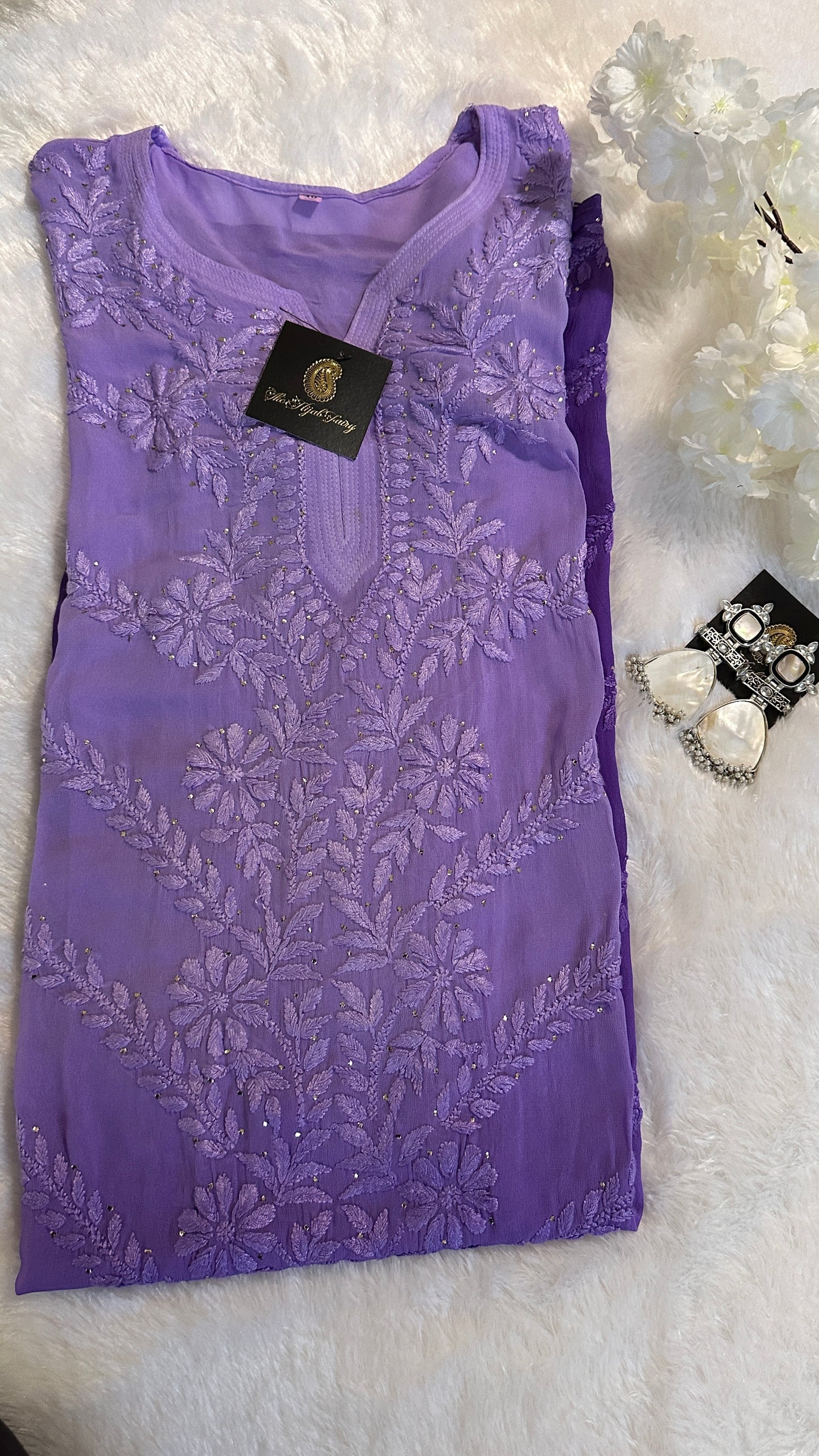 Lavender Ombre - Premium Viscose Kurti with Mukaish