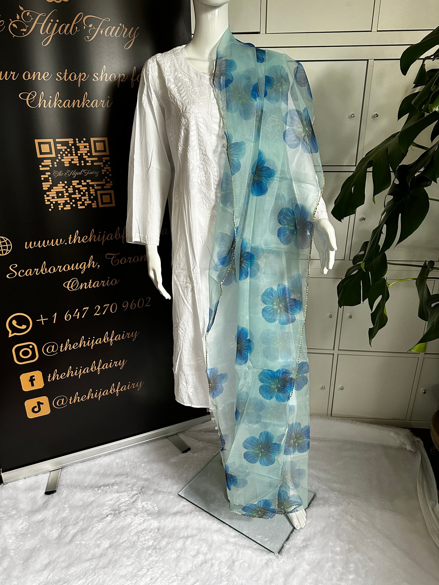 Blue - Organza Digital Printed Dupatta