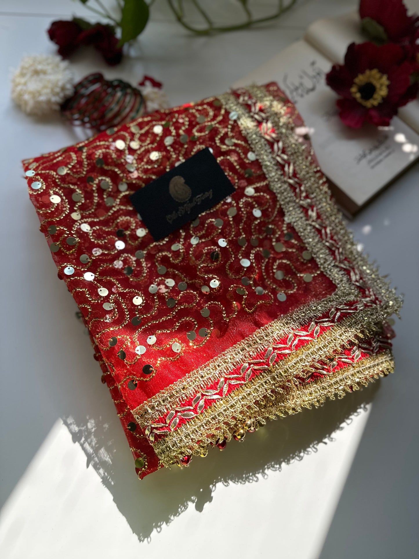 Red and Gold Bridal Ghoonghat Dupatta