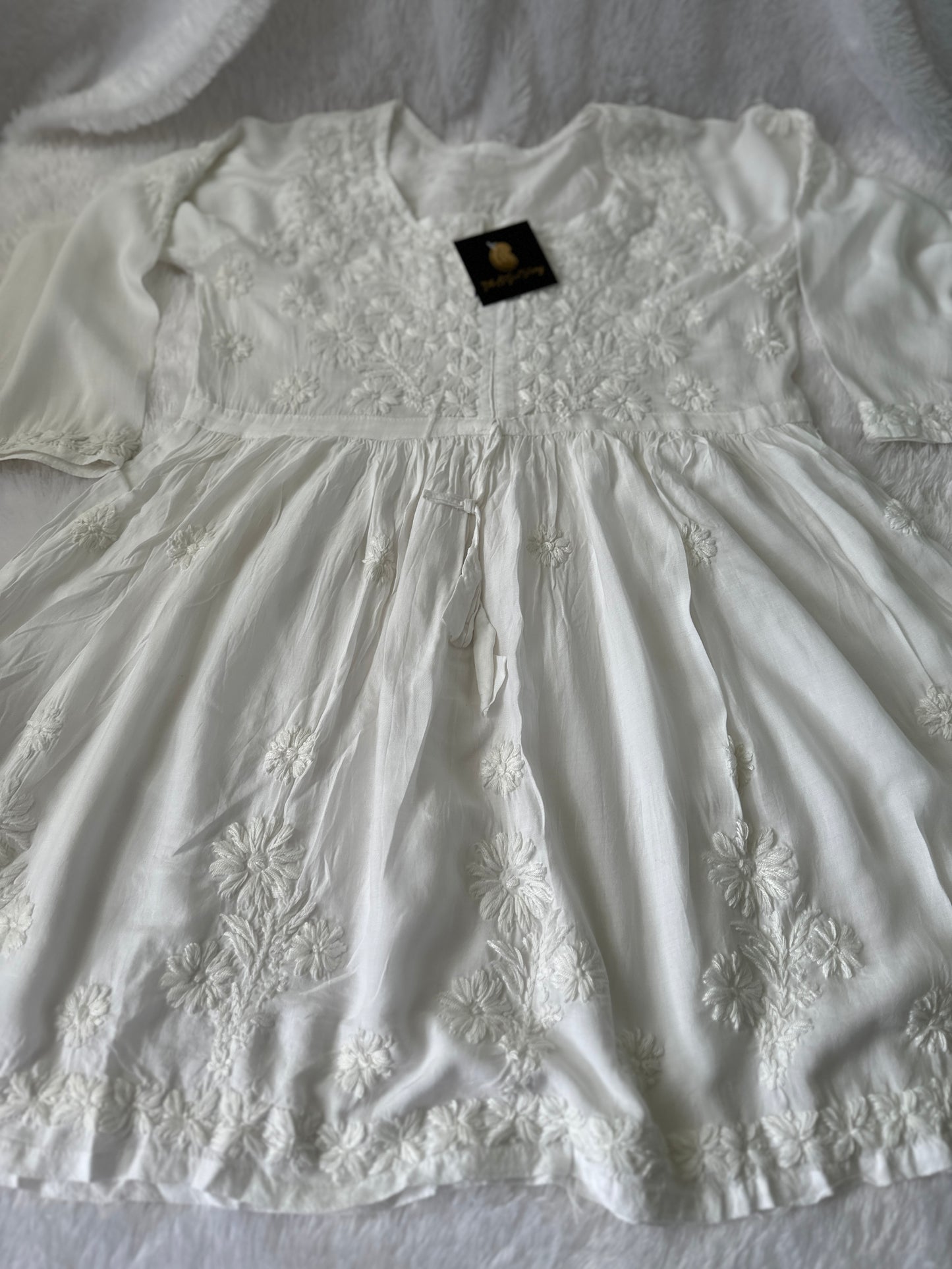 White - Short Modal Chikankari Frock