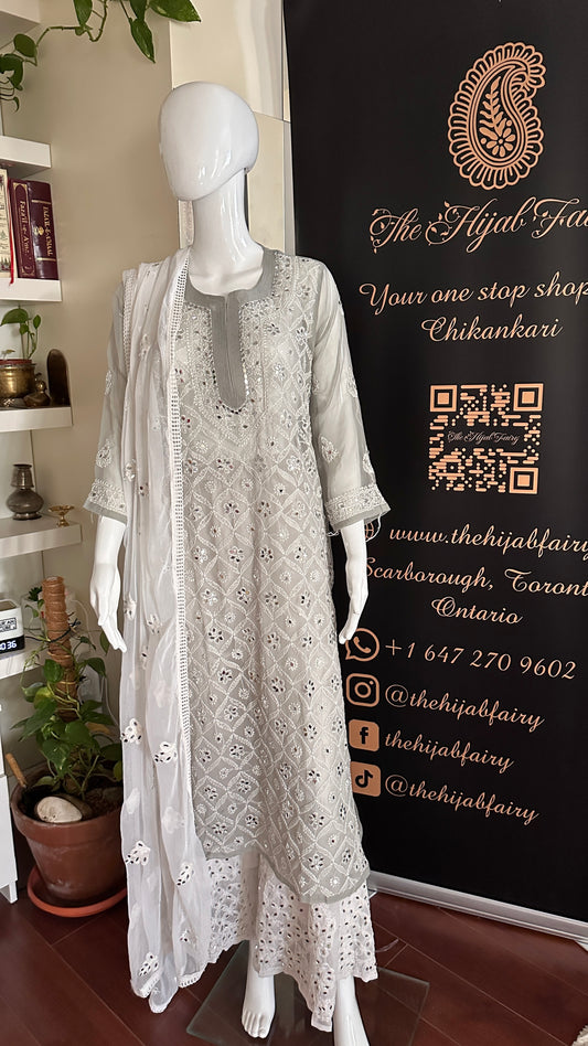 Grey - Georgette Mirror Kurta