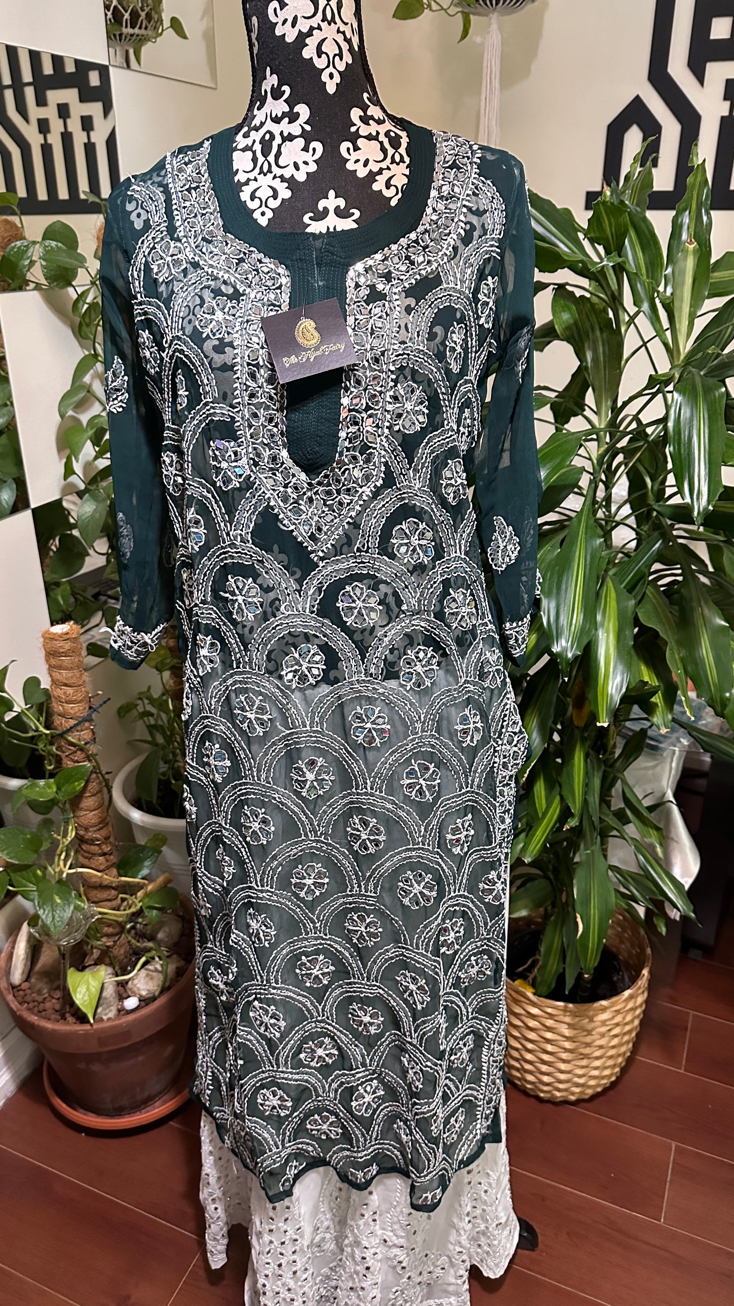 Dark Green - Georgette Mirror Kurta