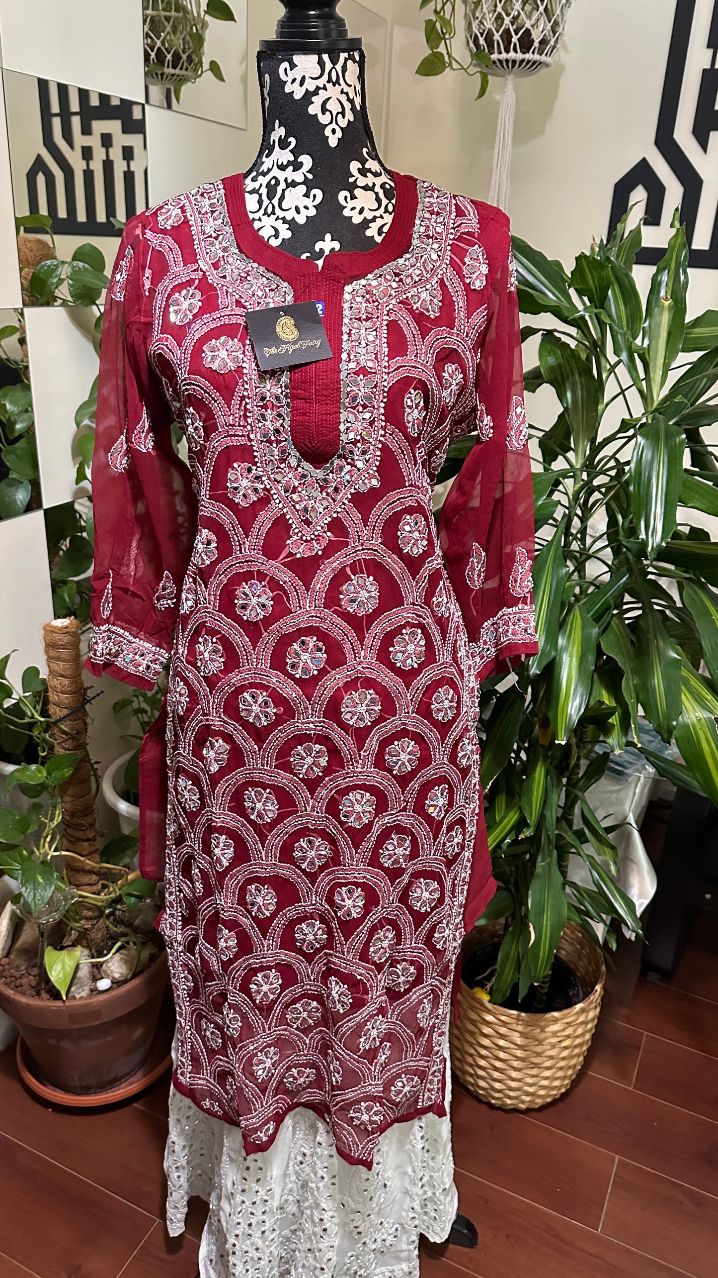 Maroon - Georgette Mirror Kurta